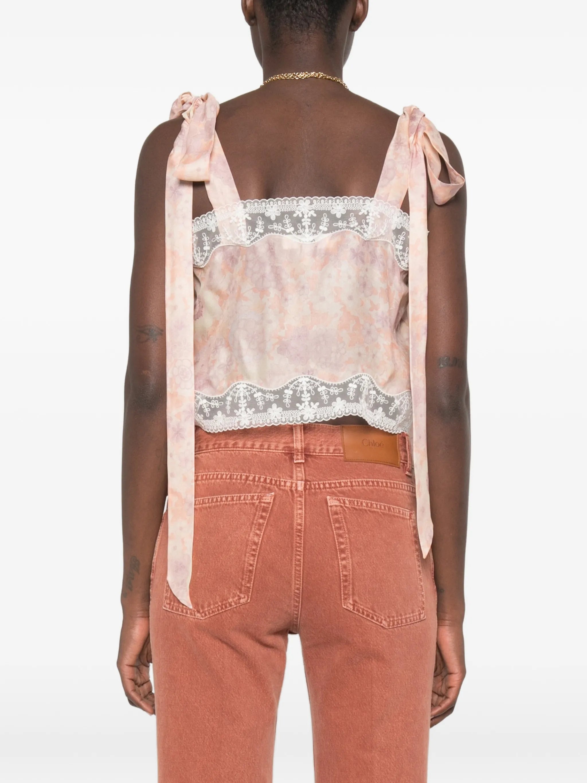 lace-trim floral-print top