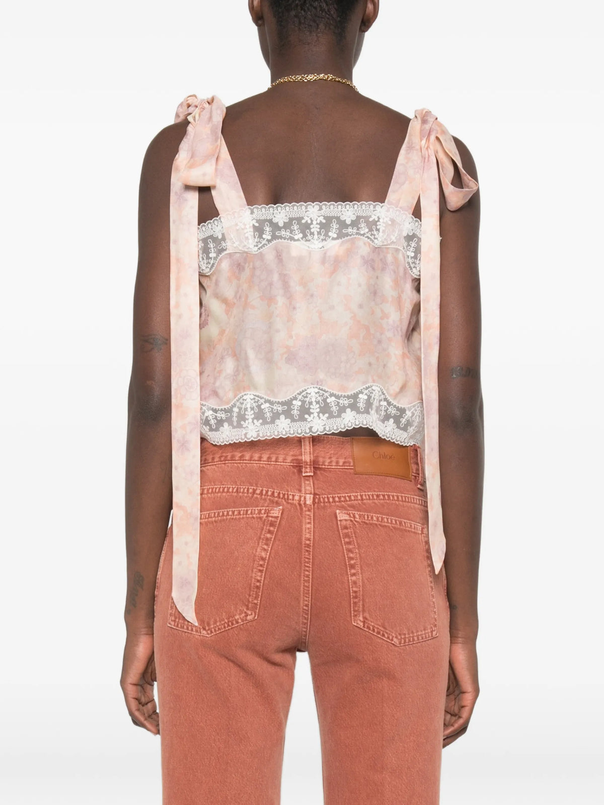 tie-strap crop top in silk charmeuse & lace