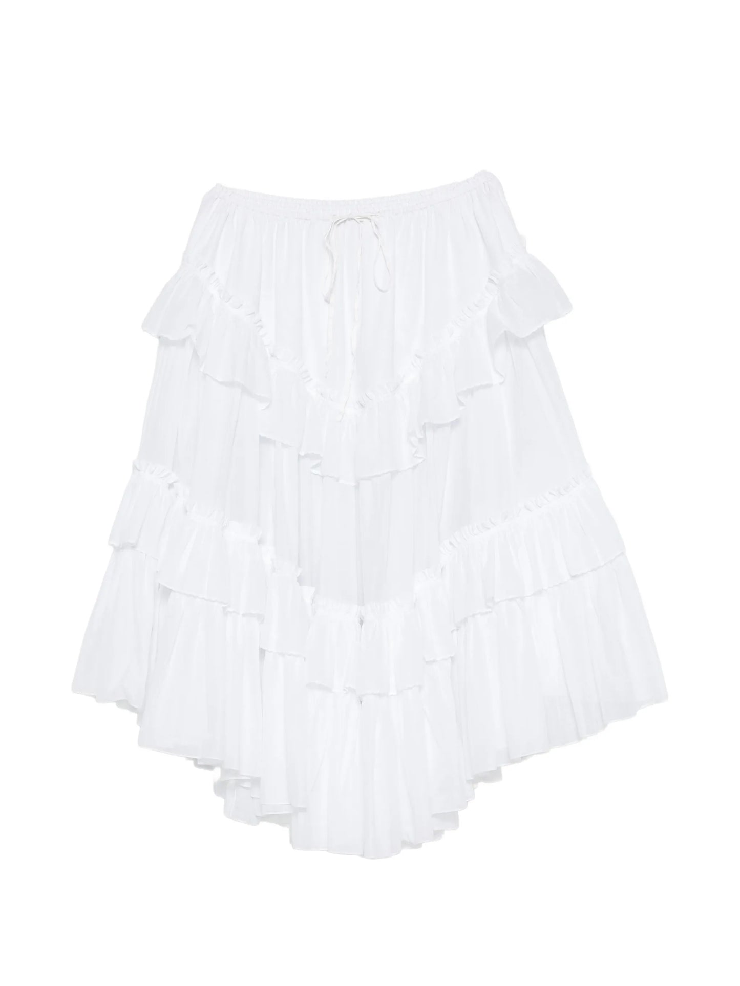 ruffled-trim tiered midi skirt