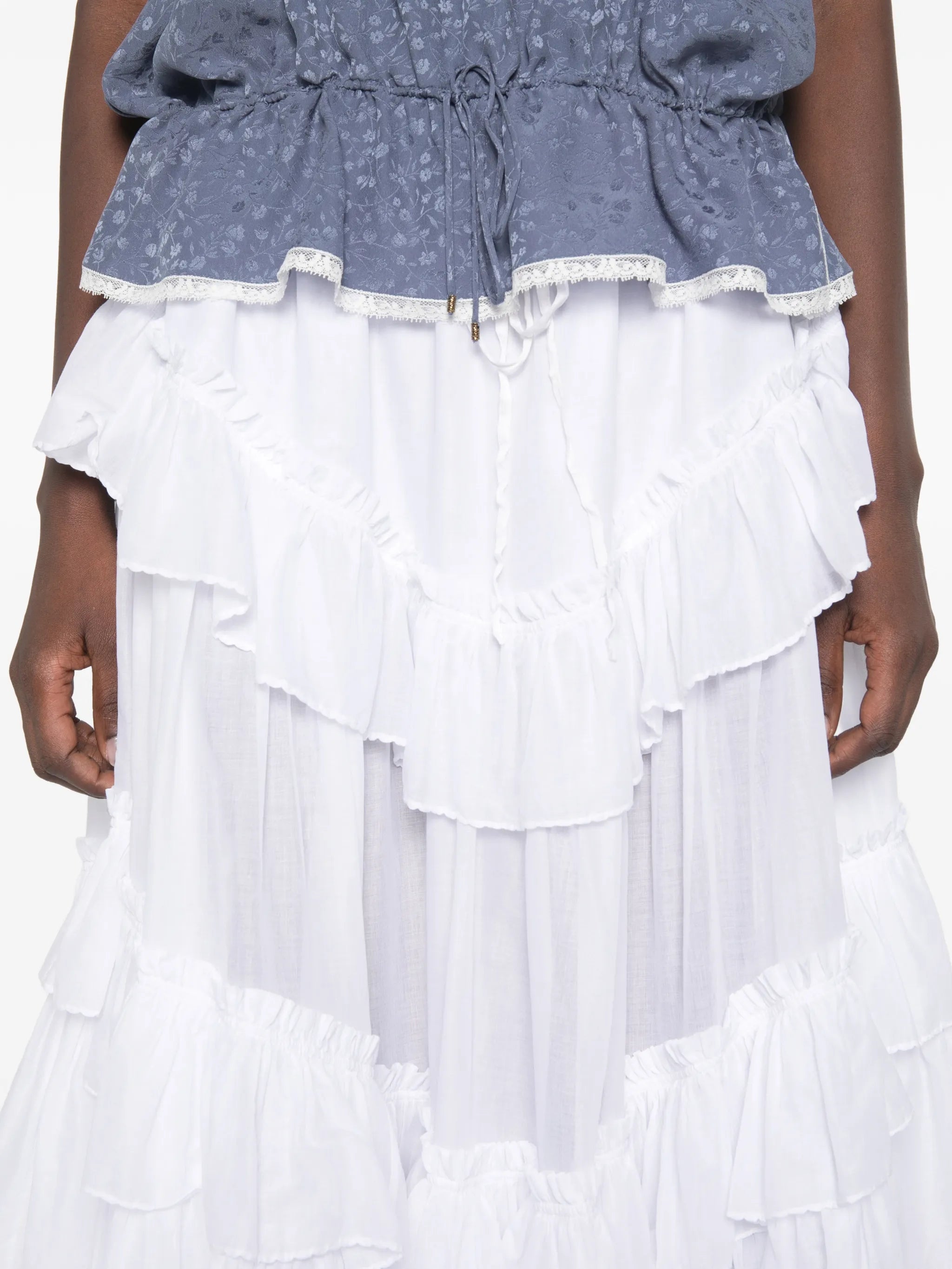ruffled-trim tiered midi skirt