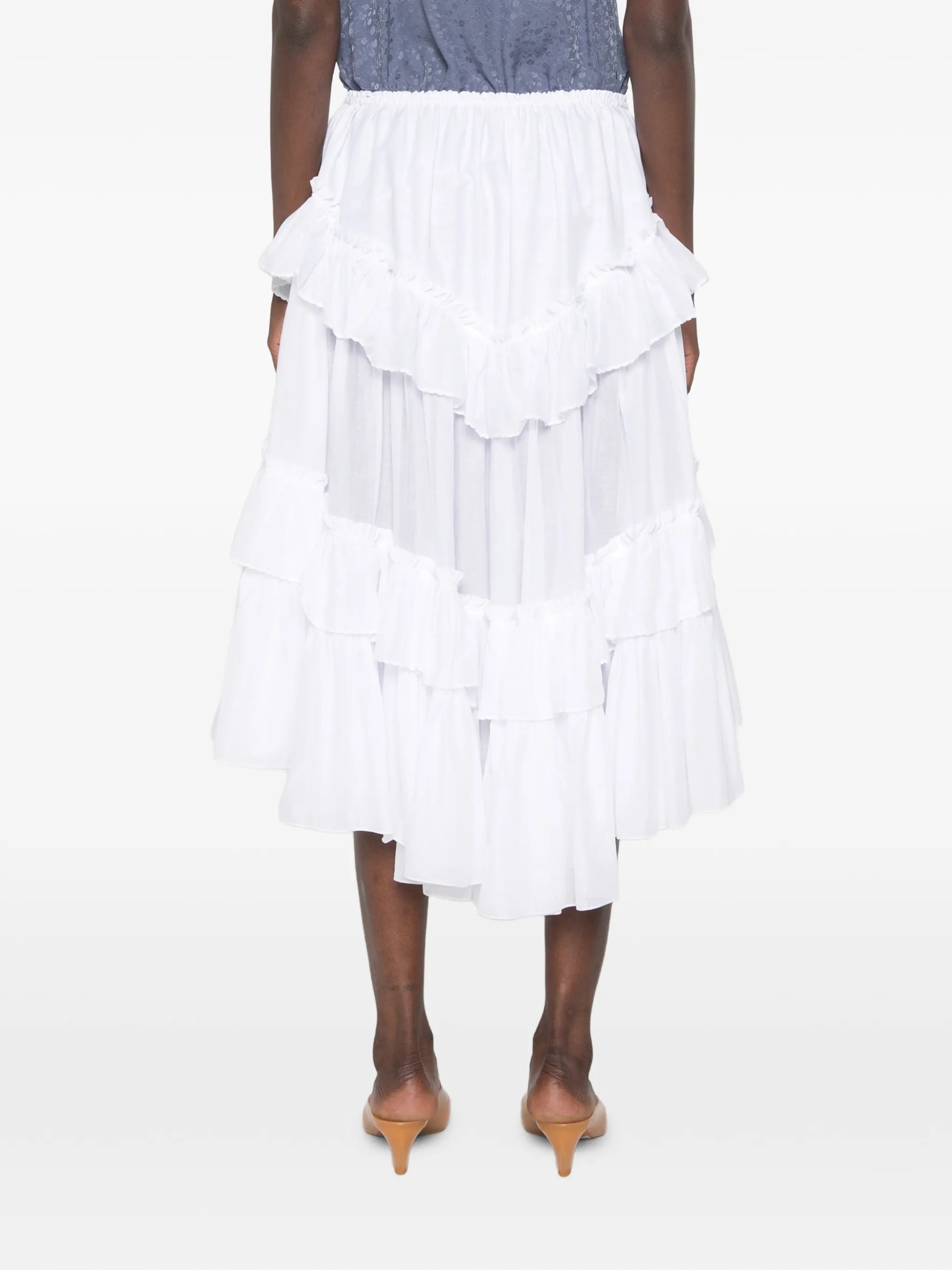 ruffled-trim tiered midi skirt