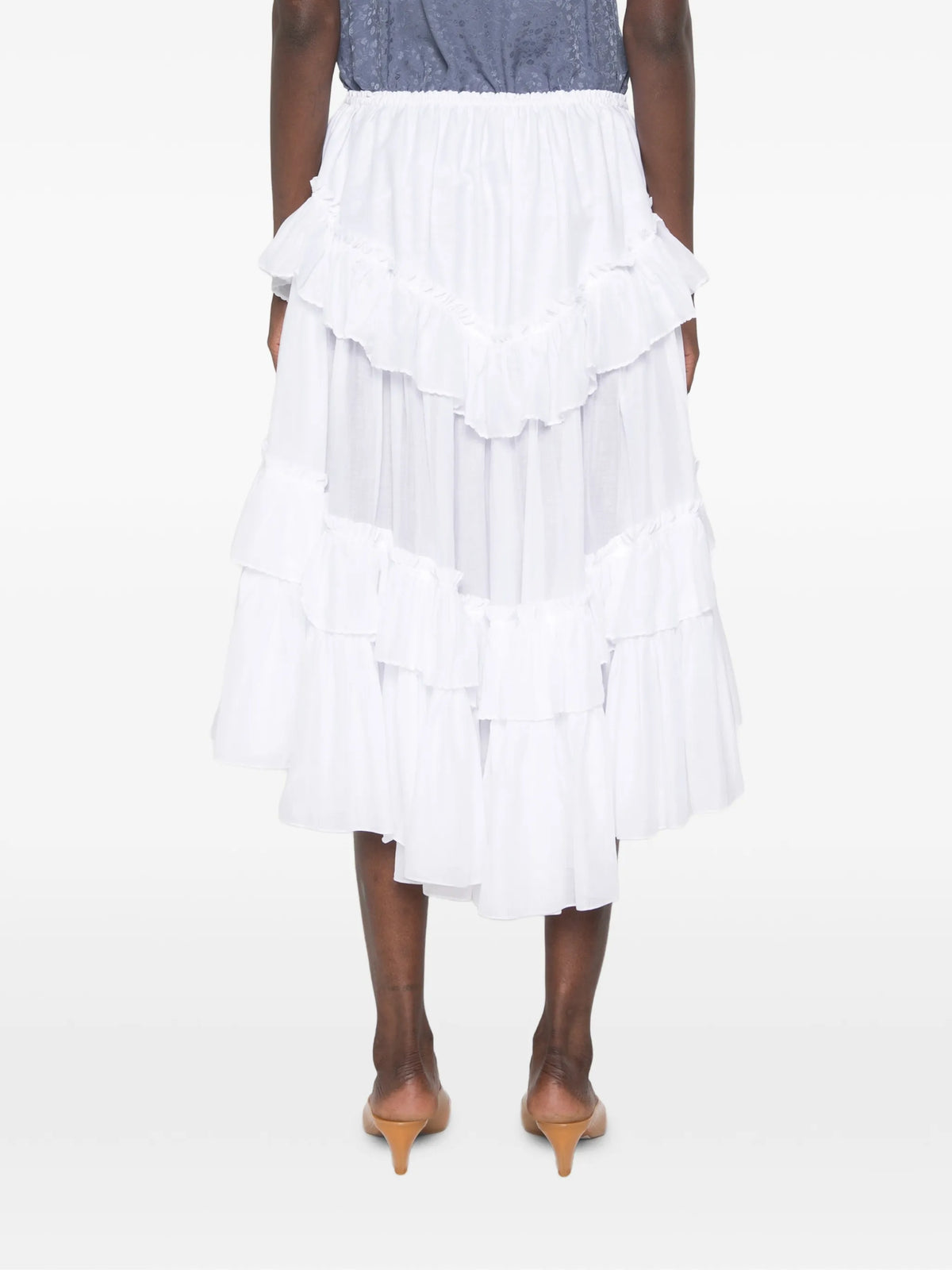 layered ruffled midi skirt in cotton voile