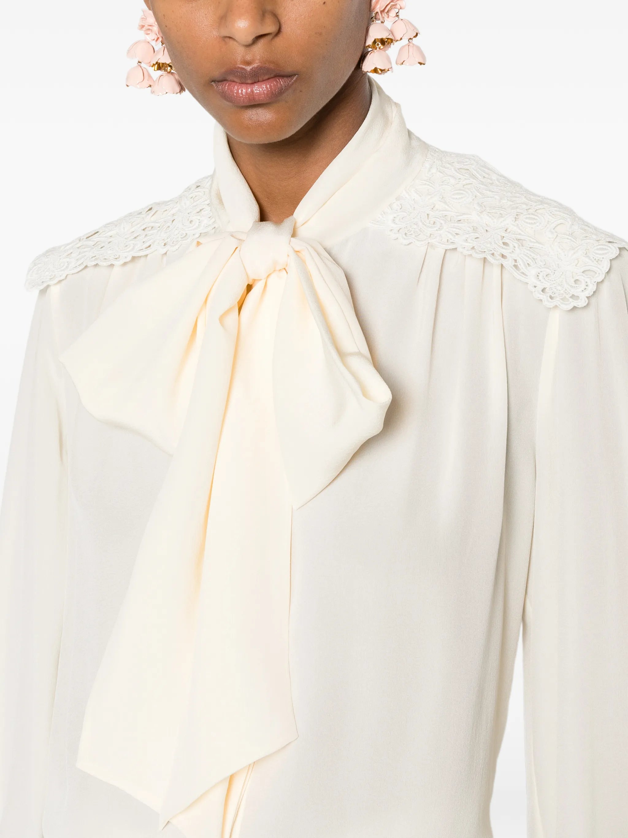 lace-panelled pussy-bow blouse