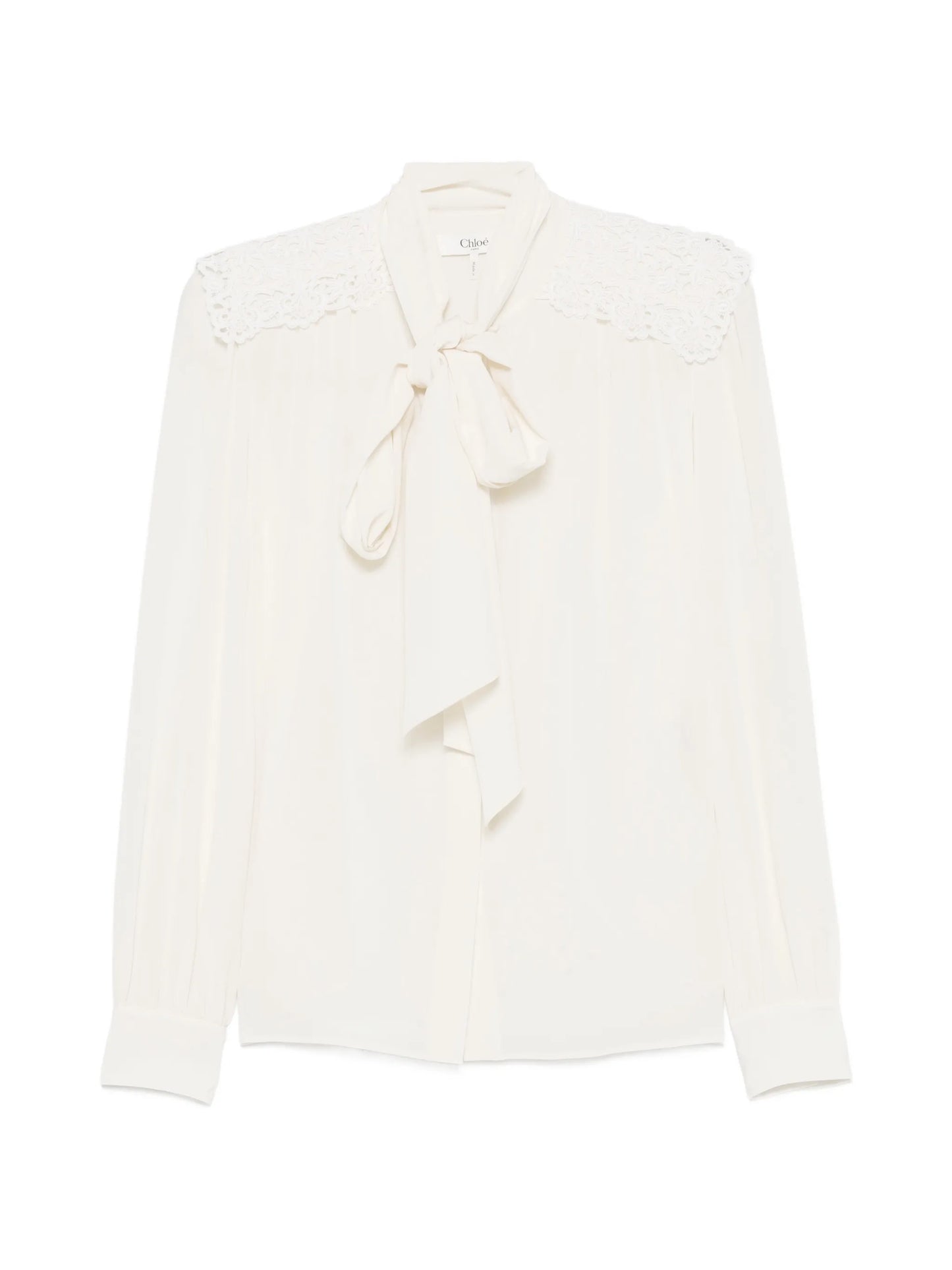 lace-trimmed pussy-bow blouse