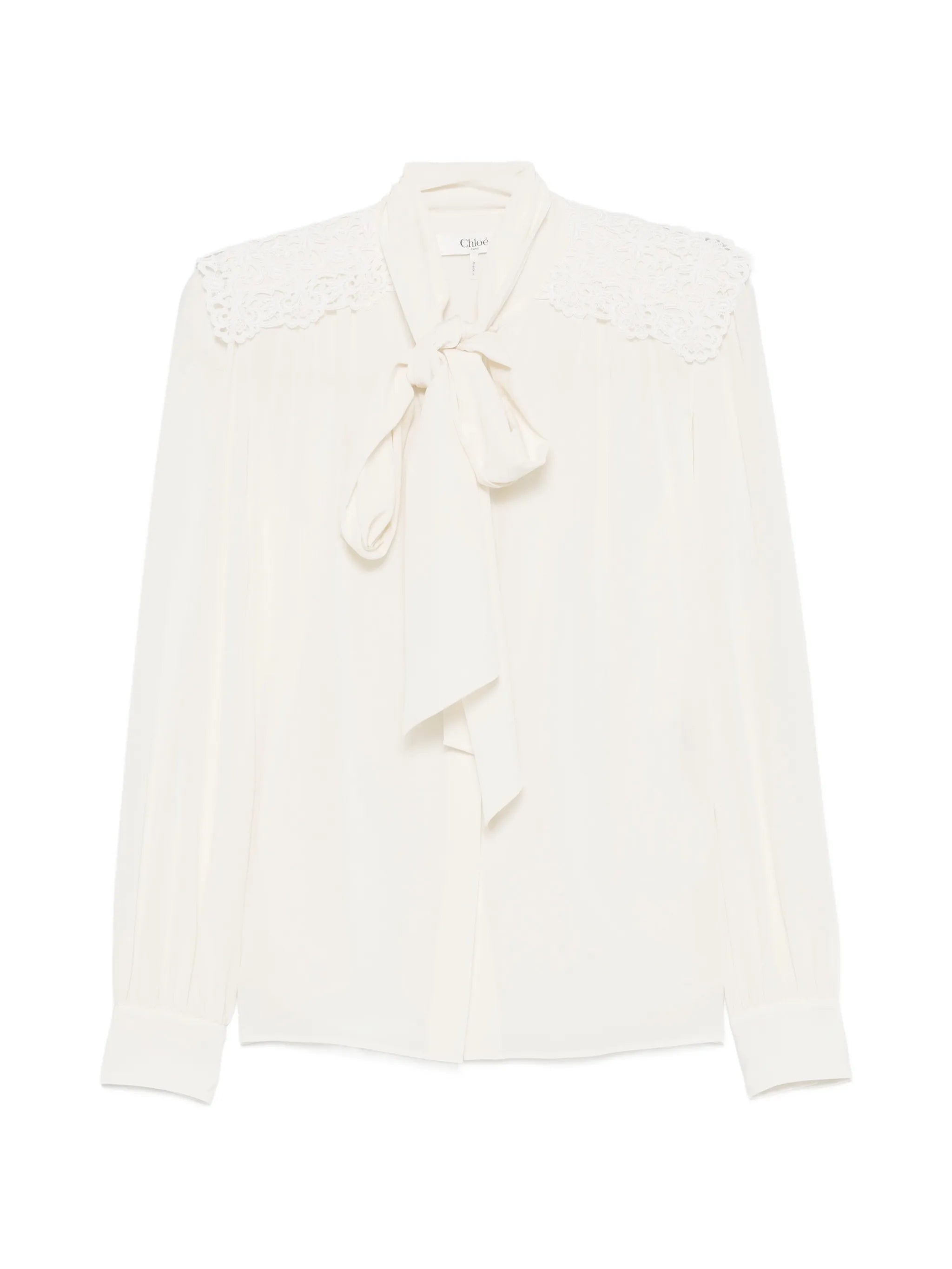 lace-panelled pussy-bow blouse