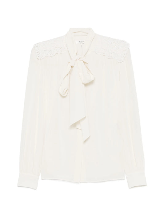 lace-panelled pussy-bow blouse