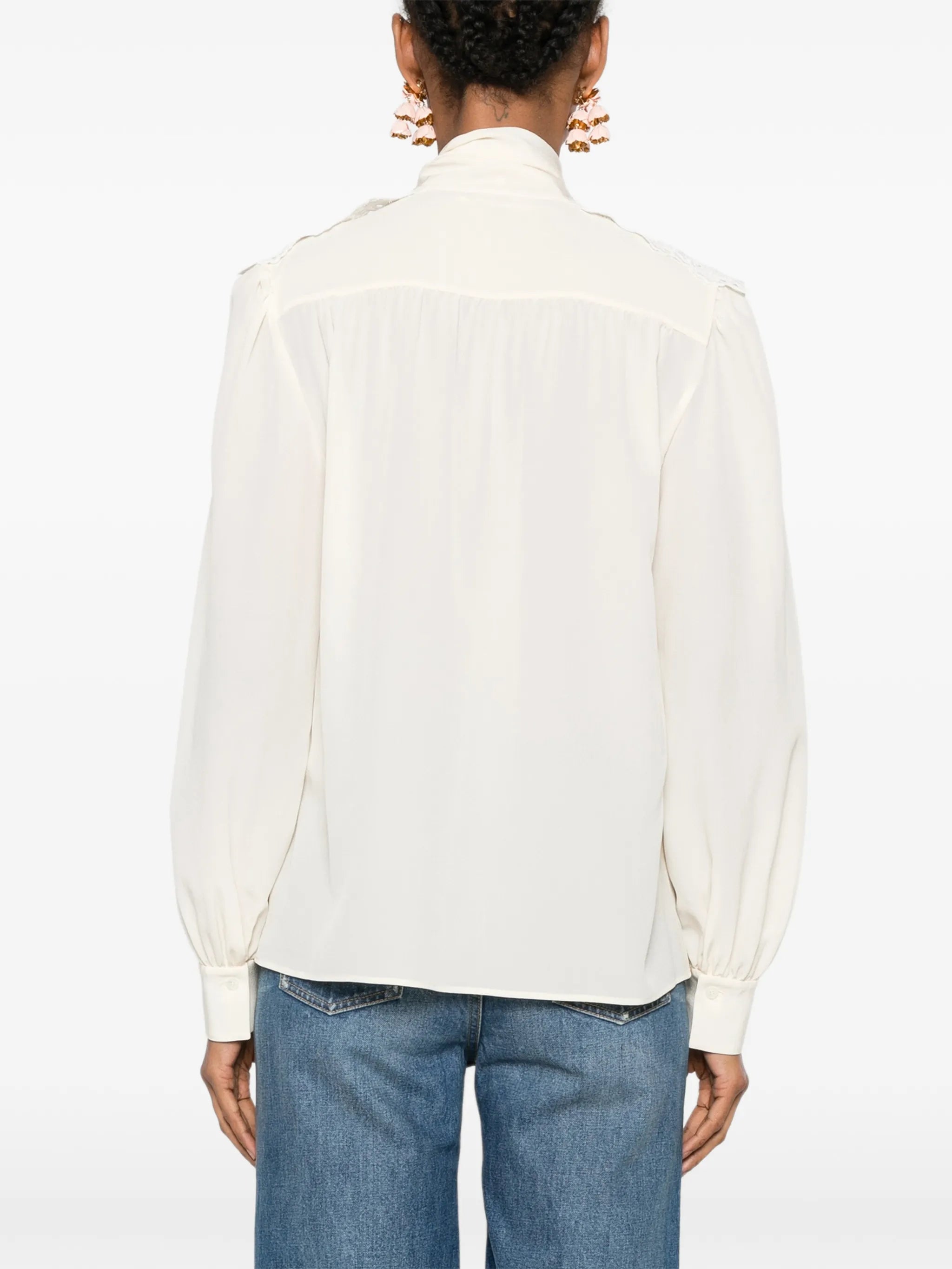 lace-panelled pussy-bow blouse