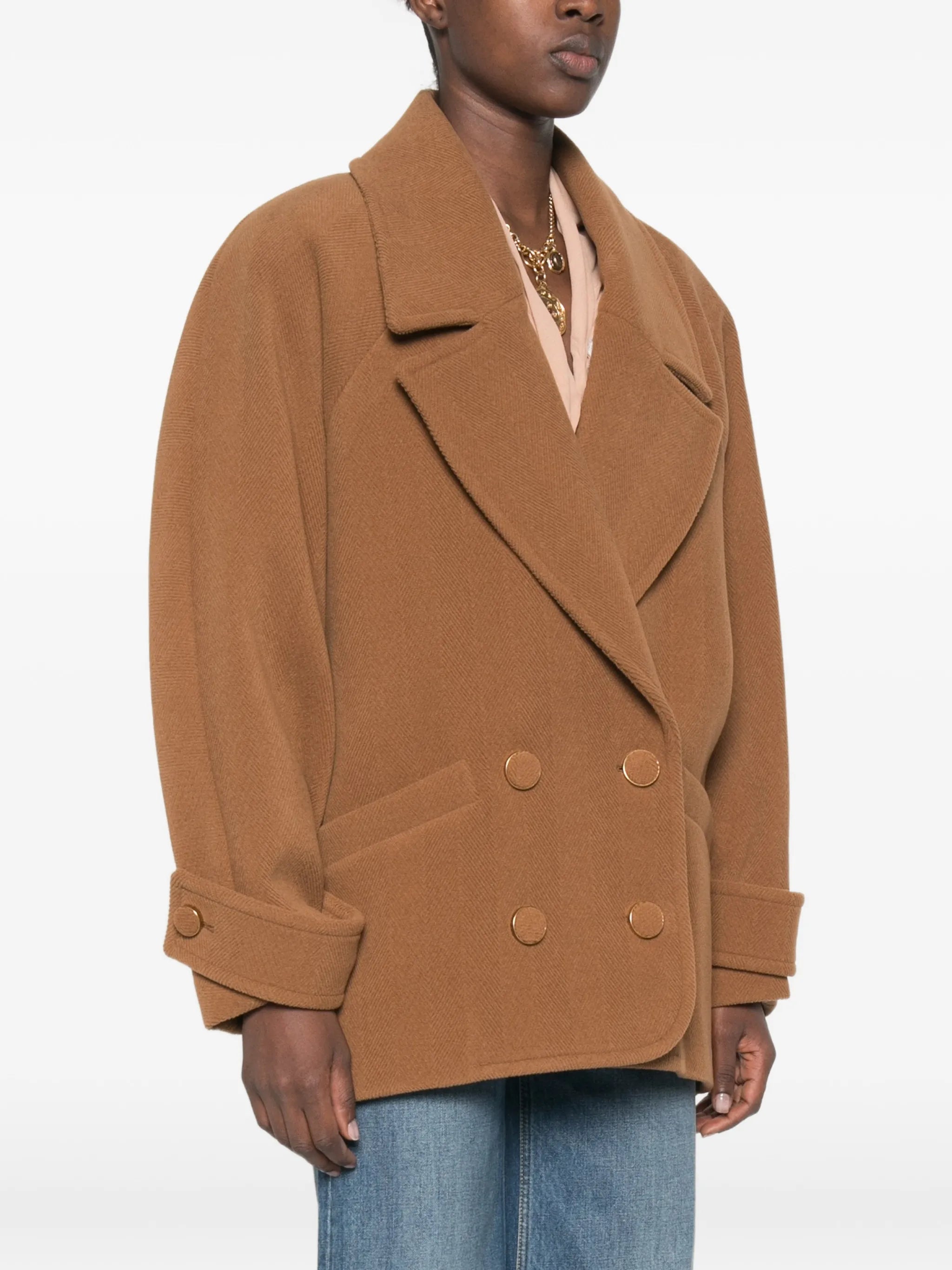 double-breasted herringbone coat