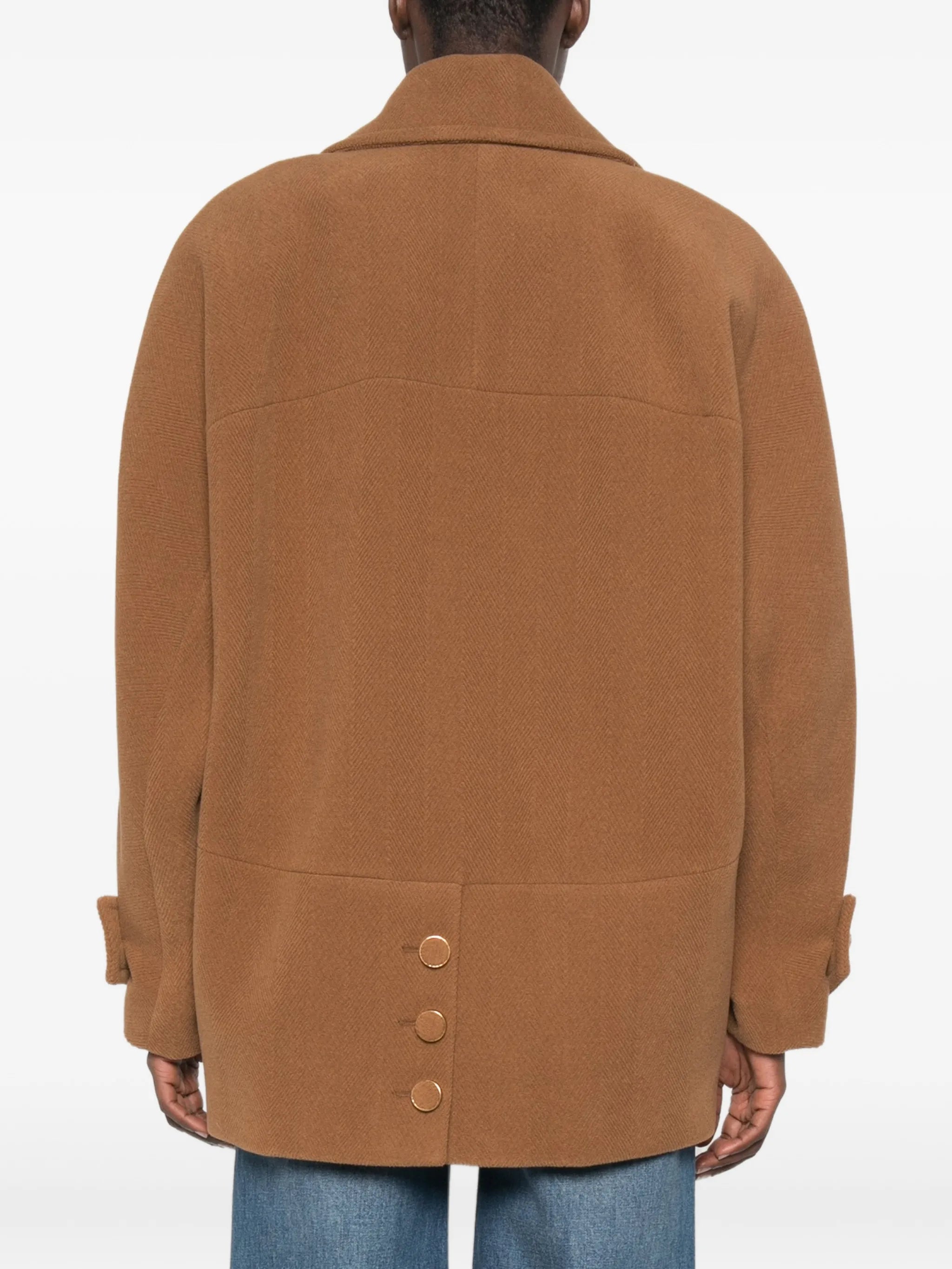 double-breasted herringbone coat