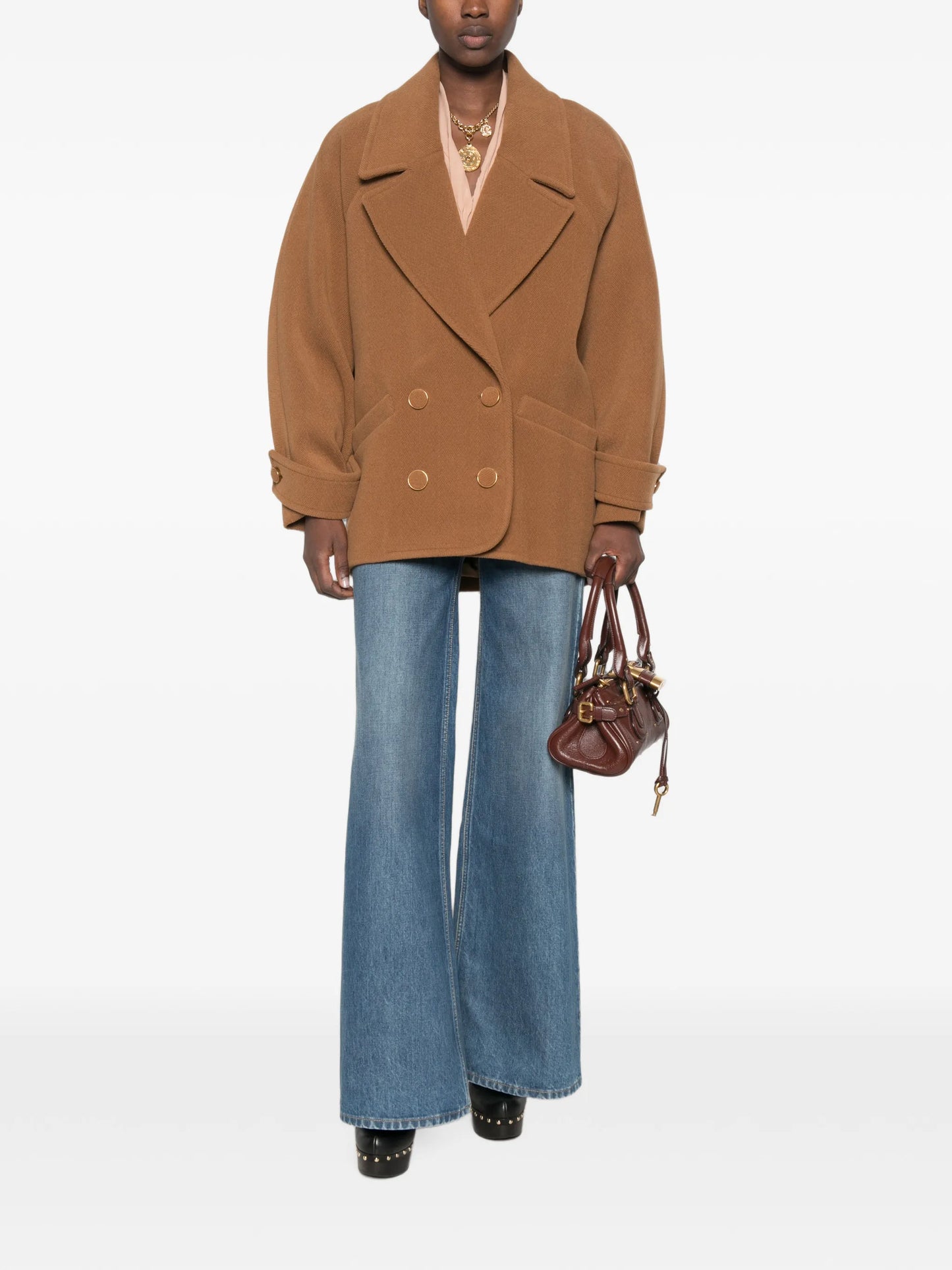 double-breasted herringbone coat