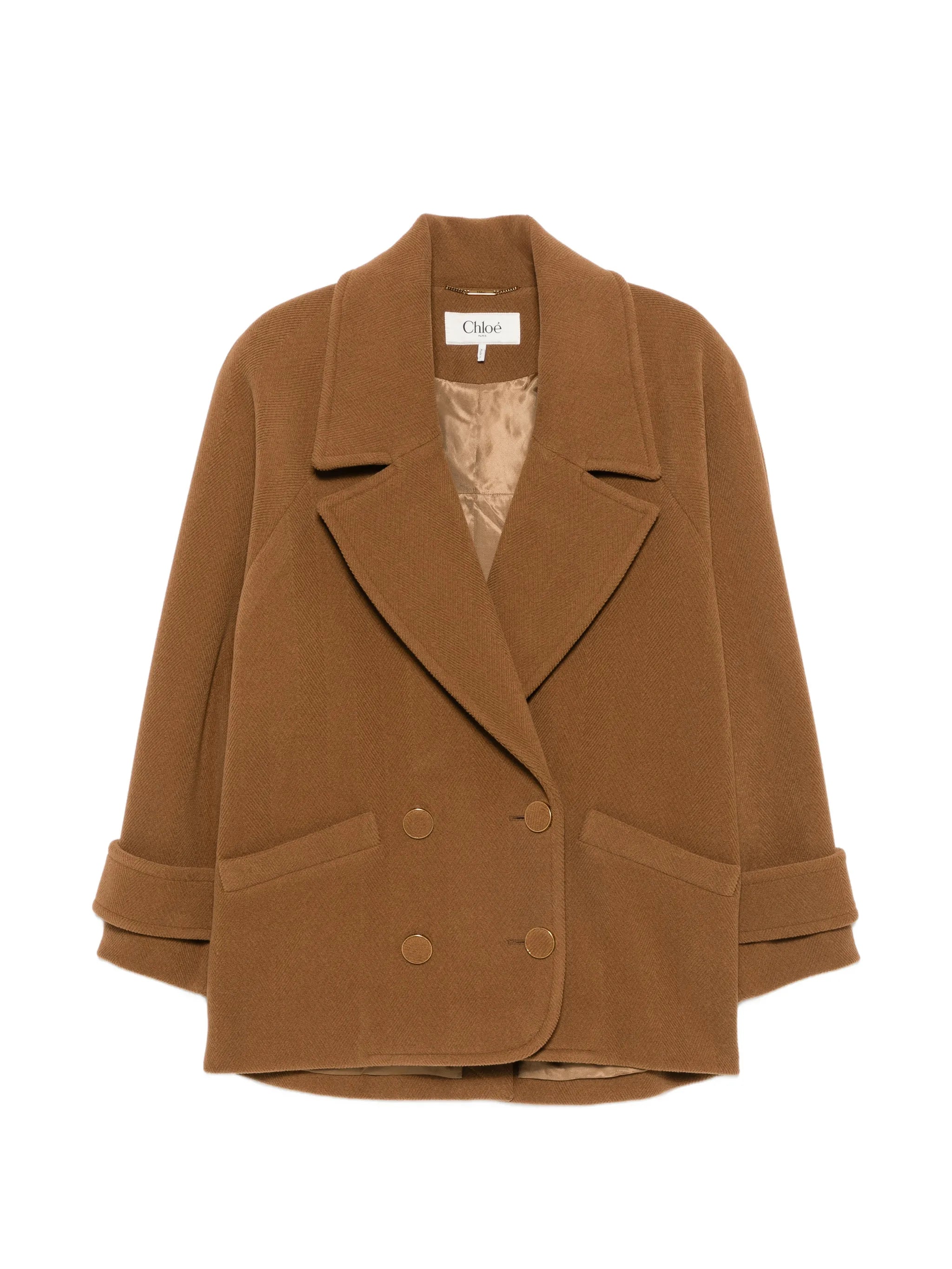 double-breasted herringbone coat