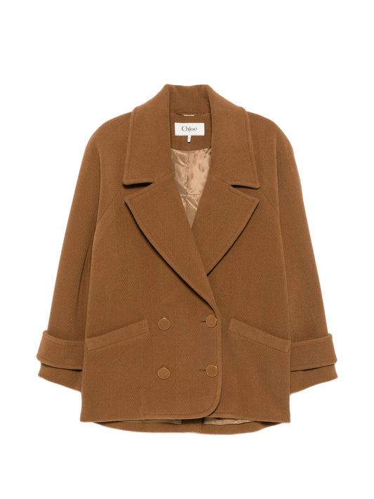 double-breasted herringbone coat