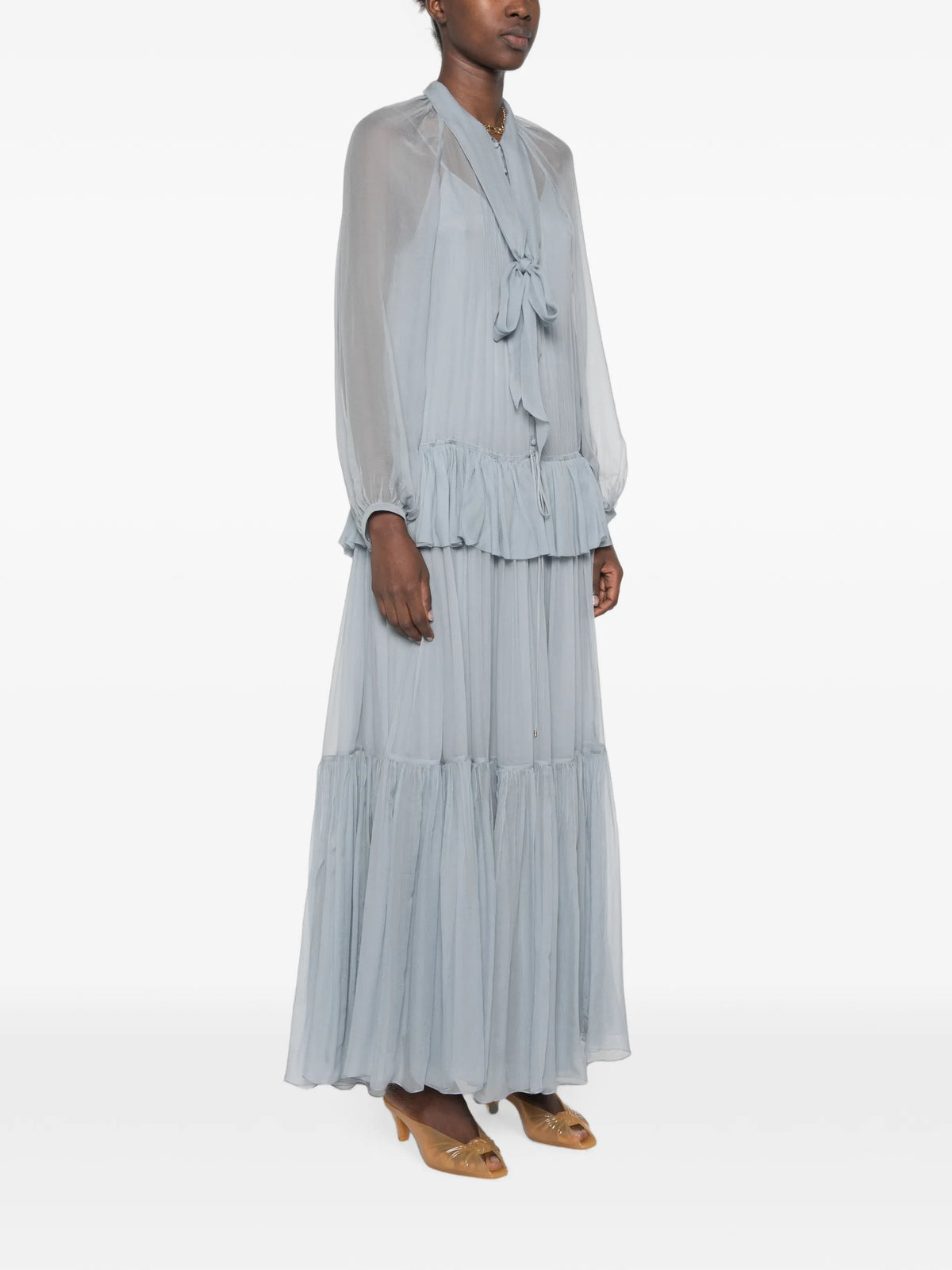 ruffled silk-mousseline maxi dress