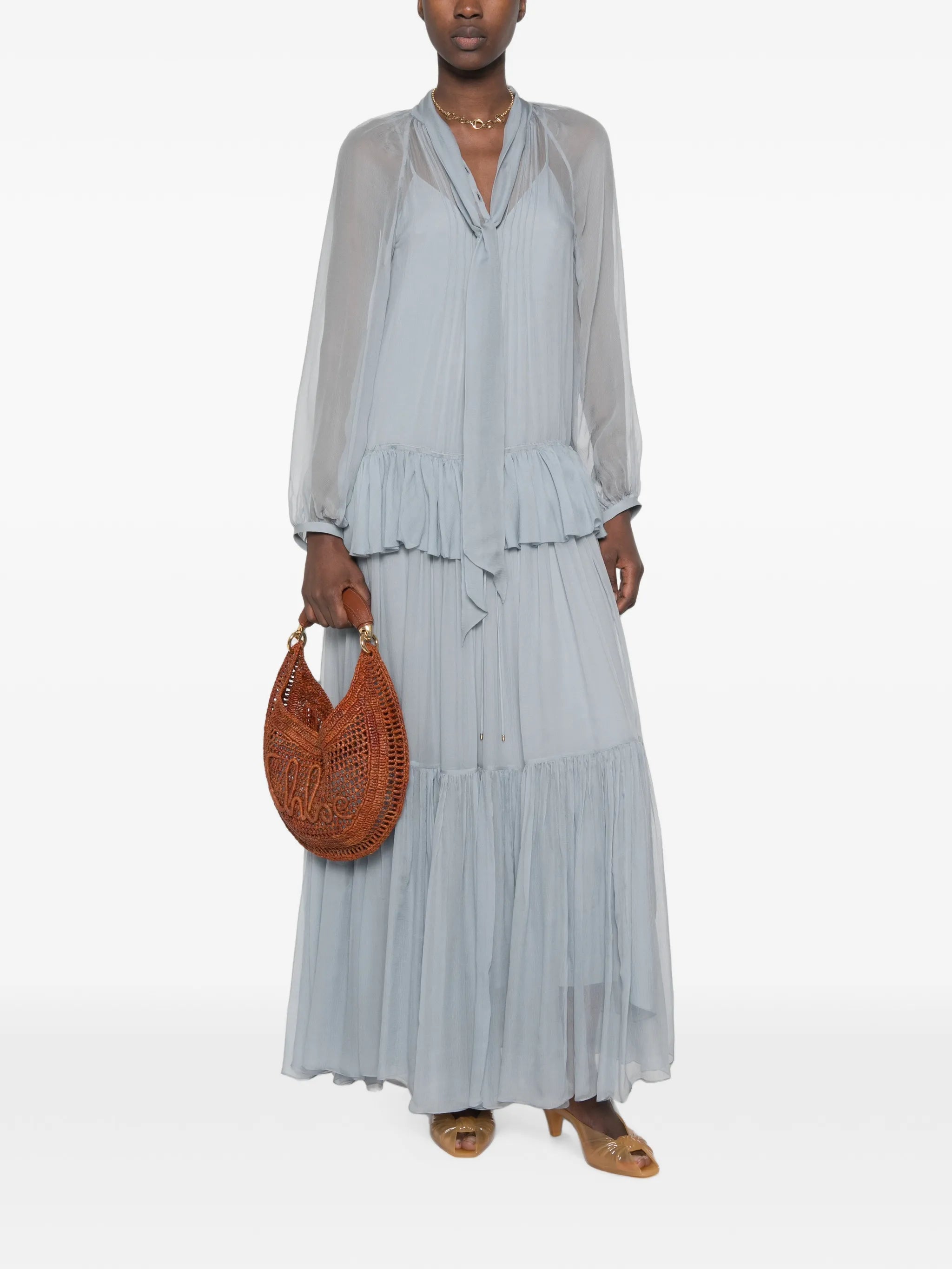 ruffled silk-mousseline maxi dress