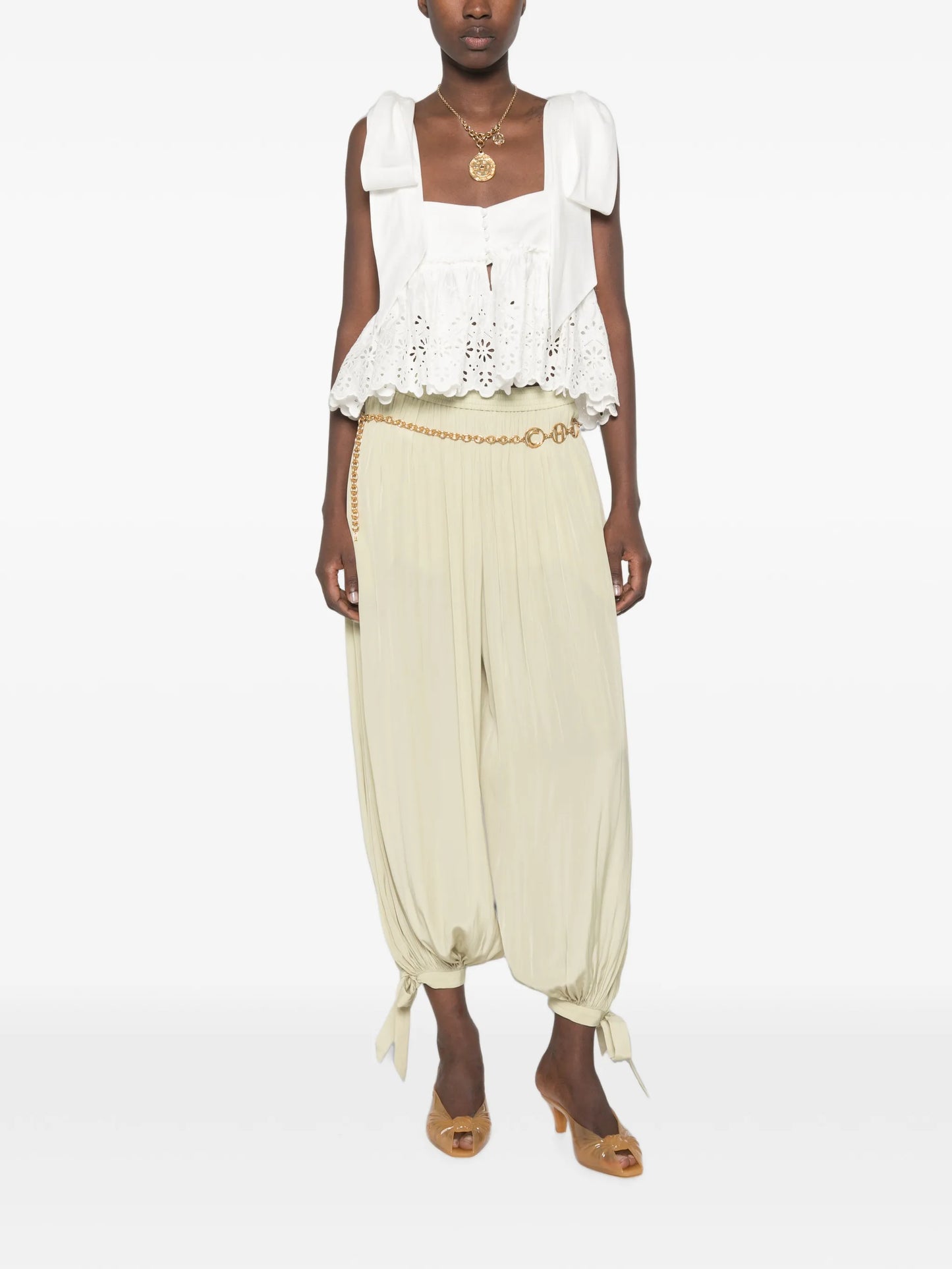 tie-cuff satin trousers