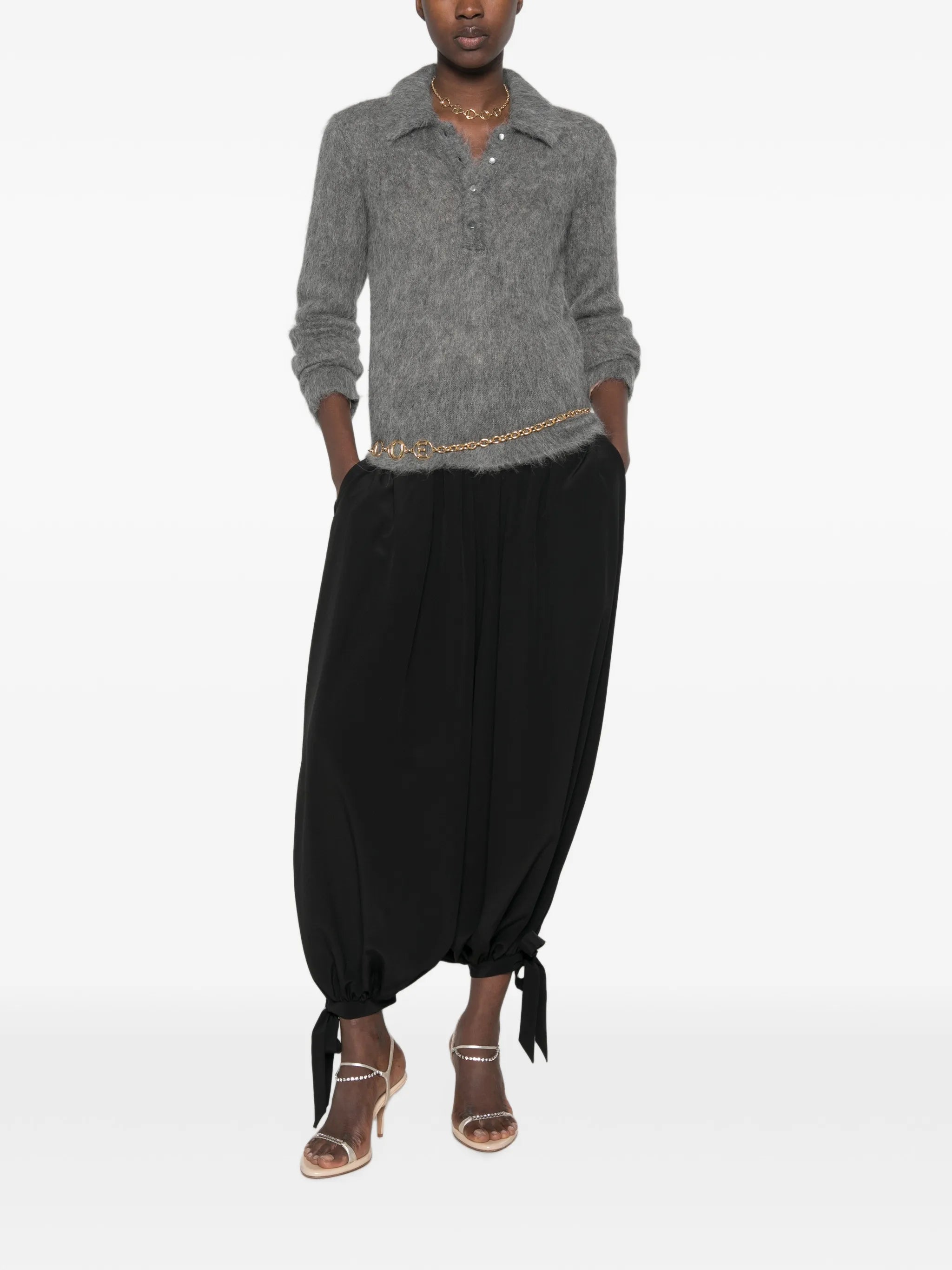 brushed-knit polo sweater