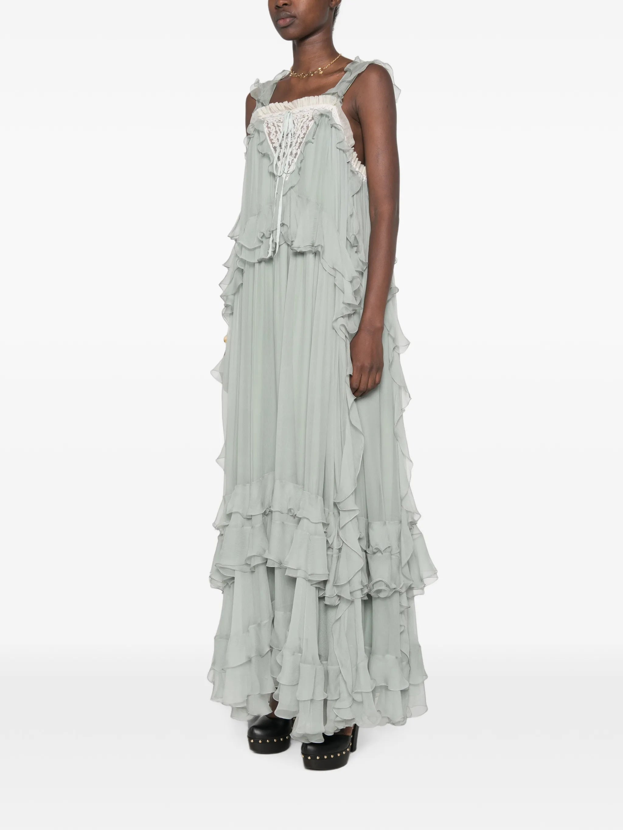 ruffled silk-mousseline maxi dress