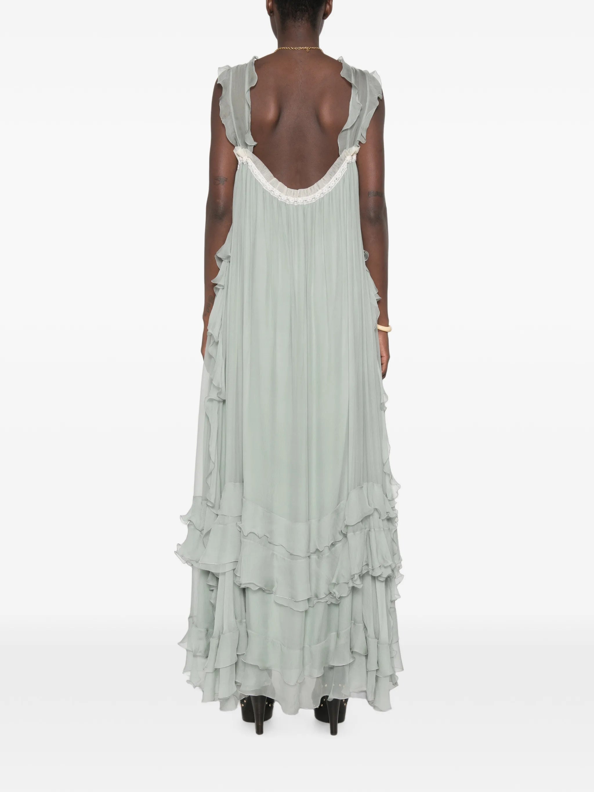 ruffled silk-mousseline maxi dress