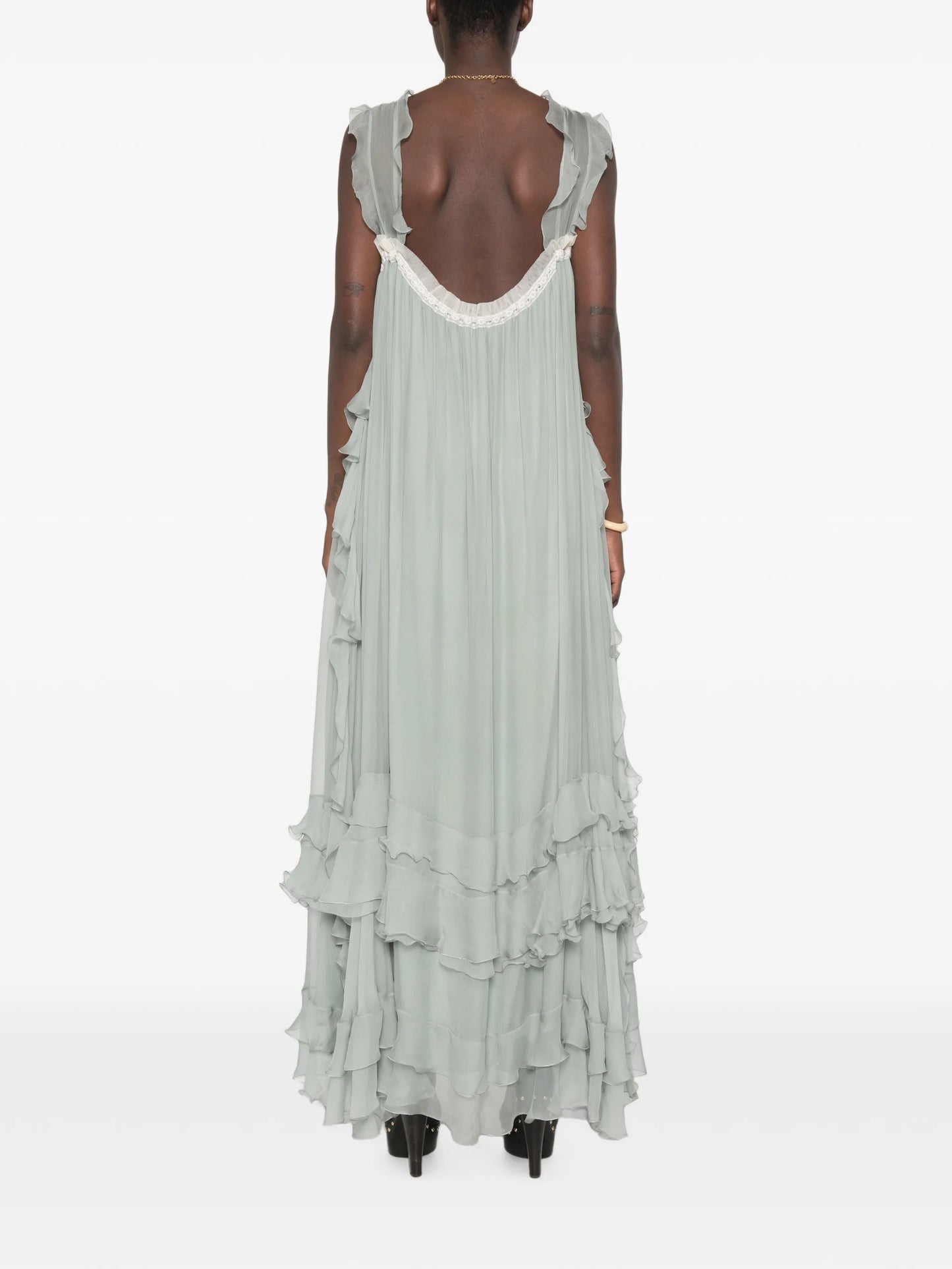 ruffled silk-mousseline maxi dress