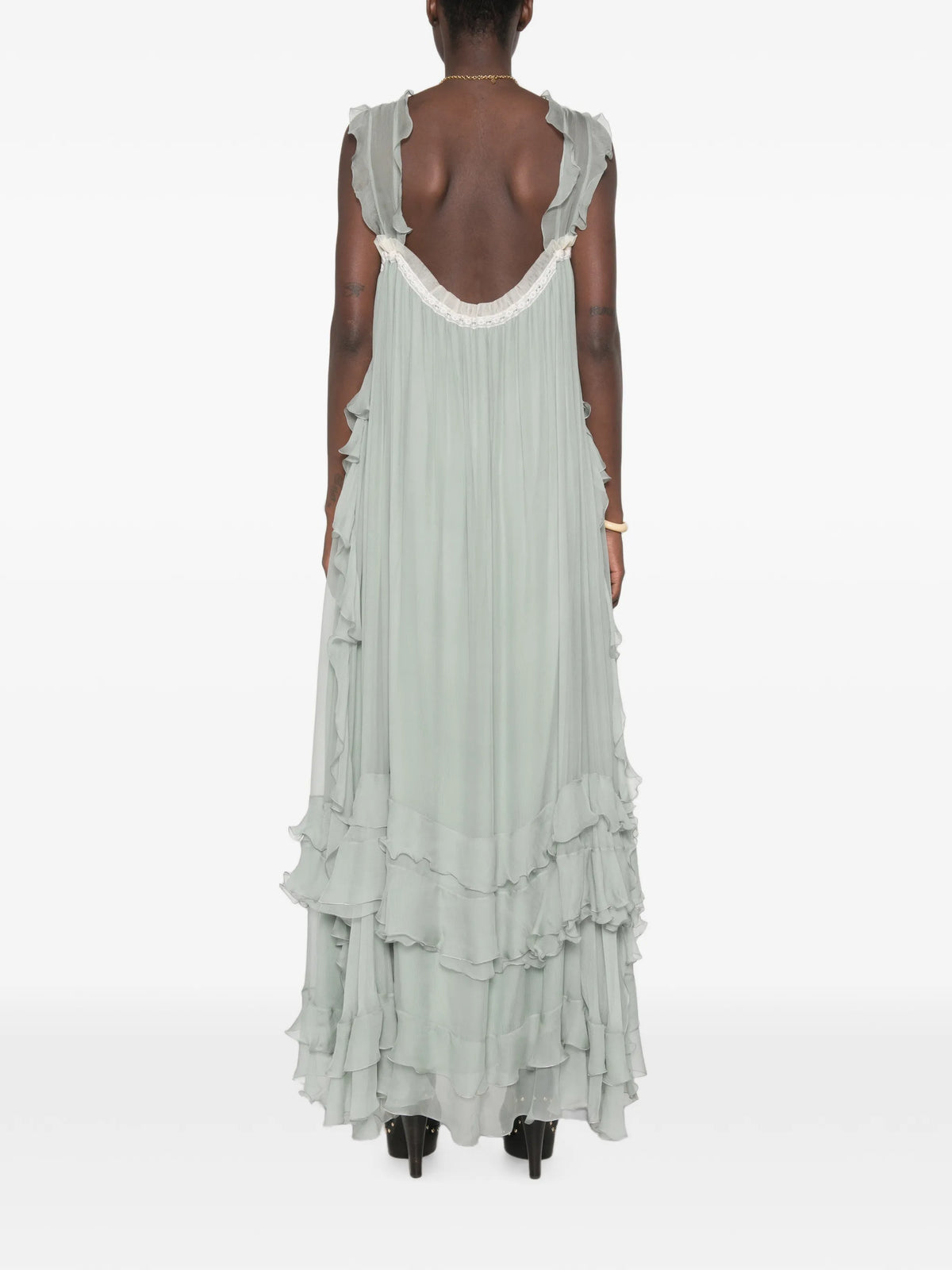 ruffled lace-insert maxi dress