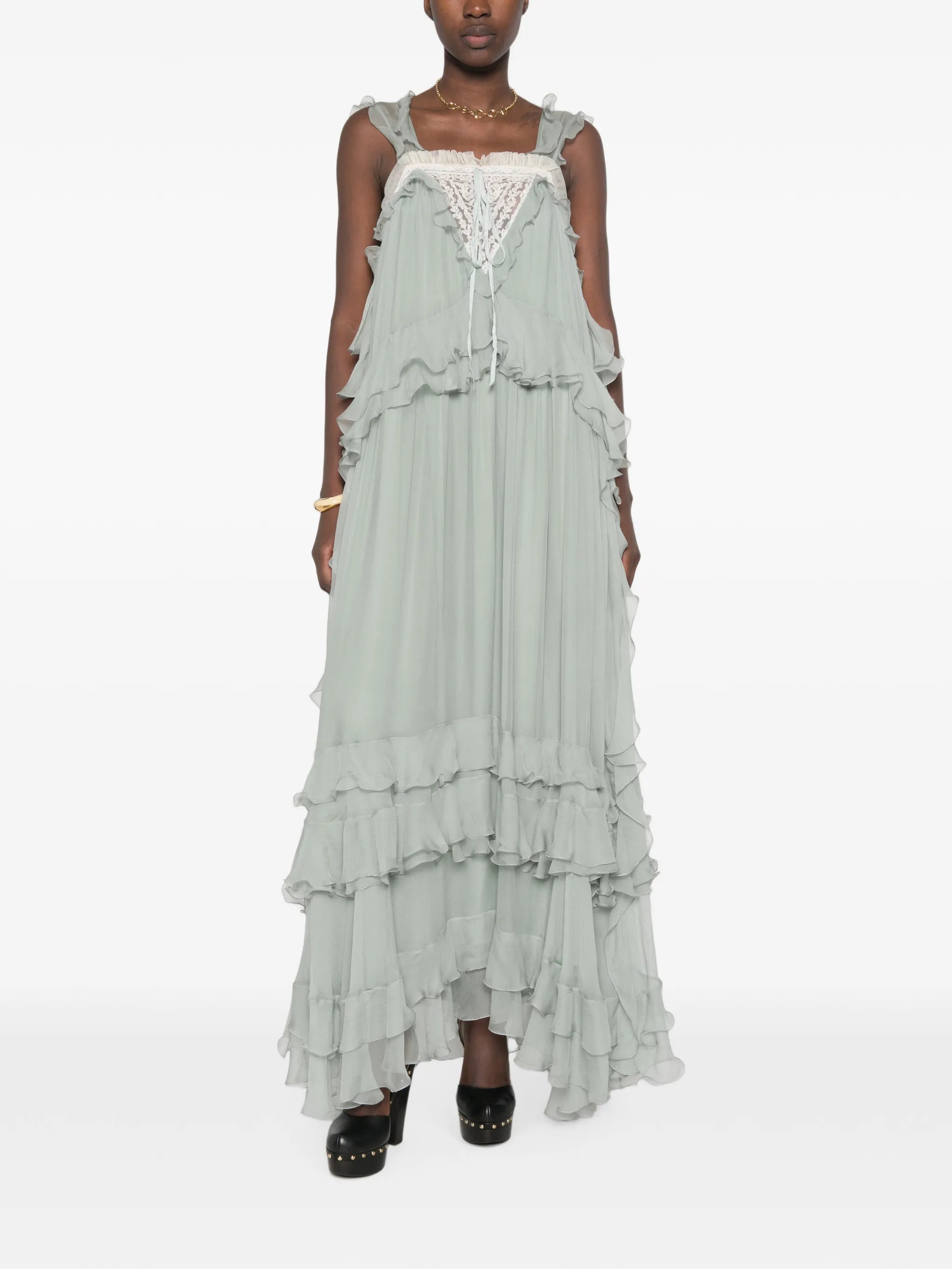 ruffled silk-mousseline maxi dress