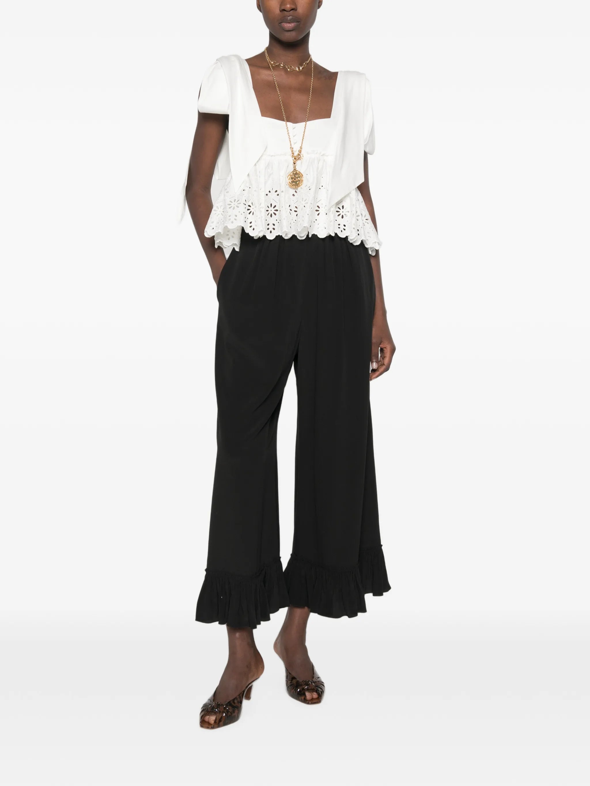 cropped fluid pants in crêpe de chine