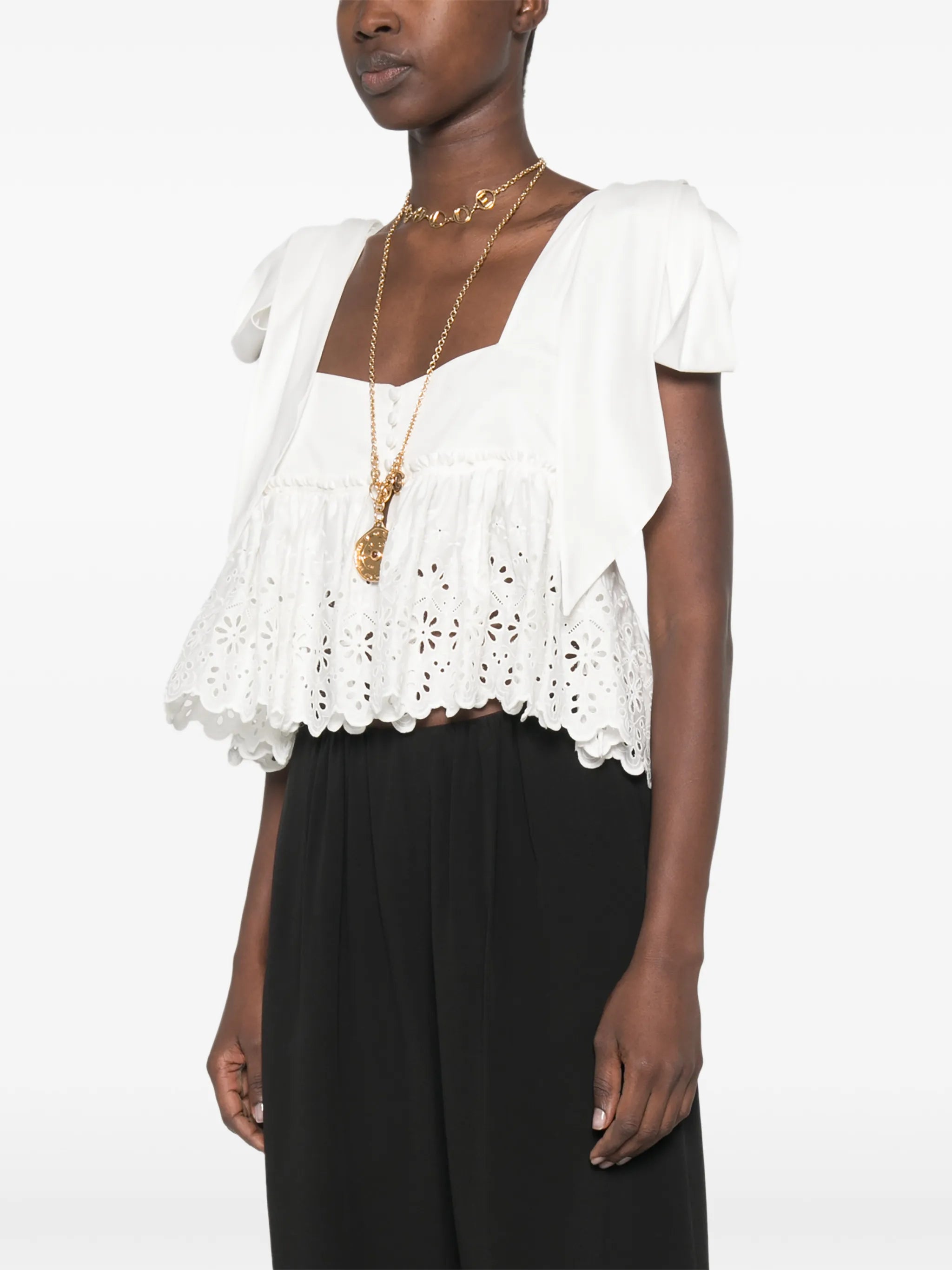 cropped fluid pants in crêpe de chine