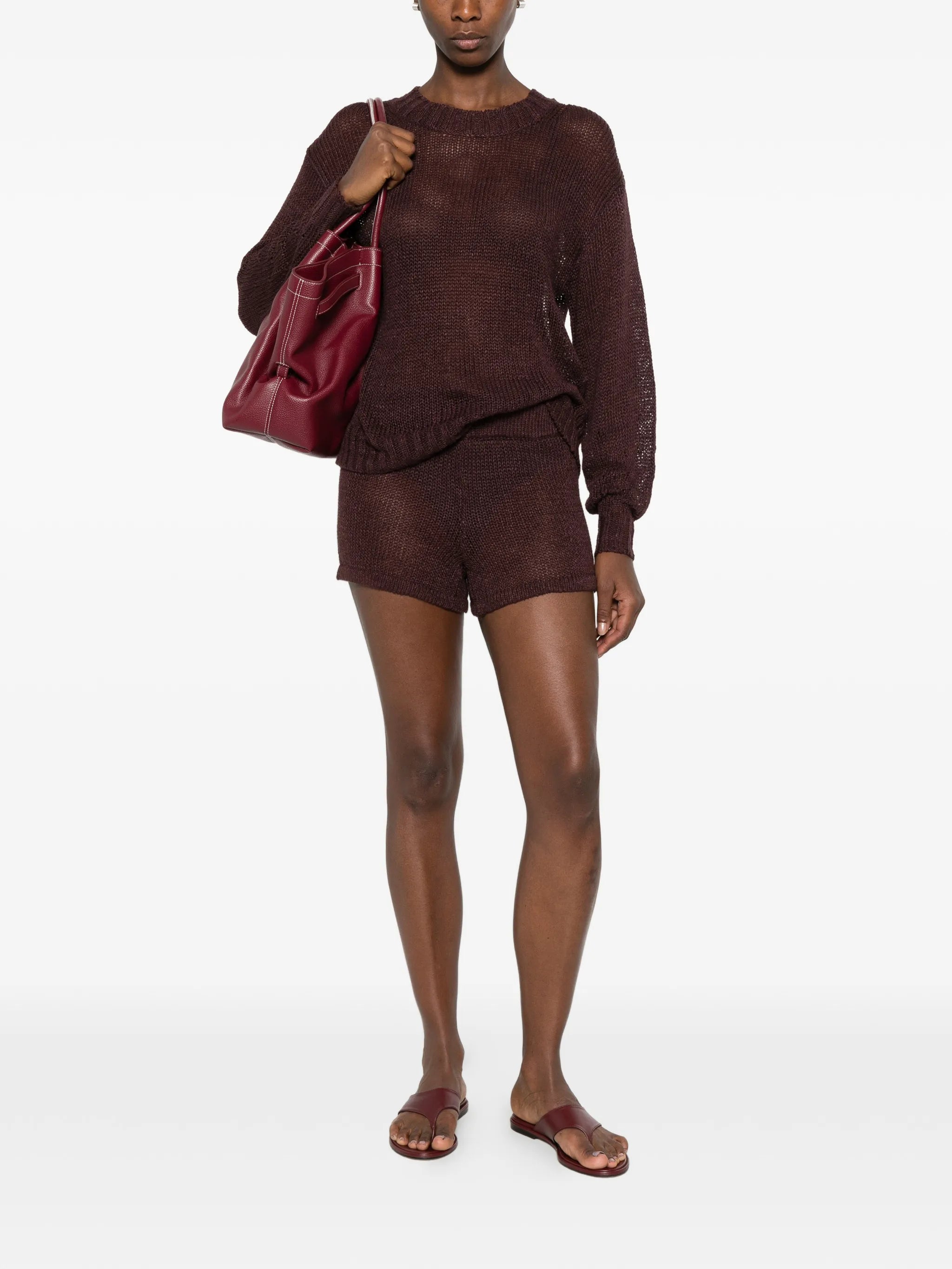 linen open knit shorts