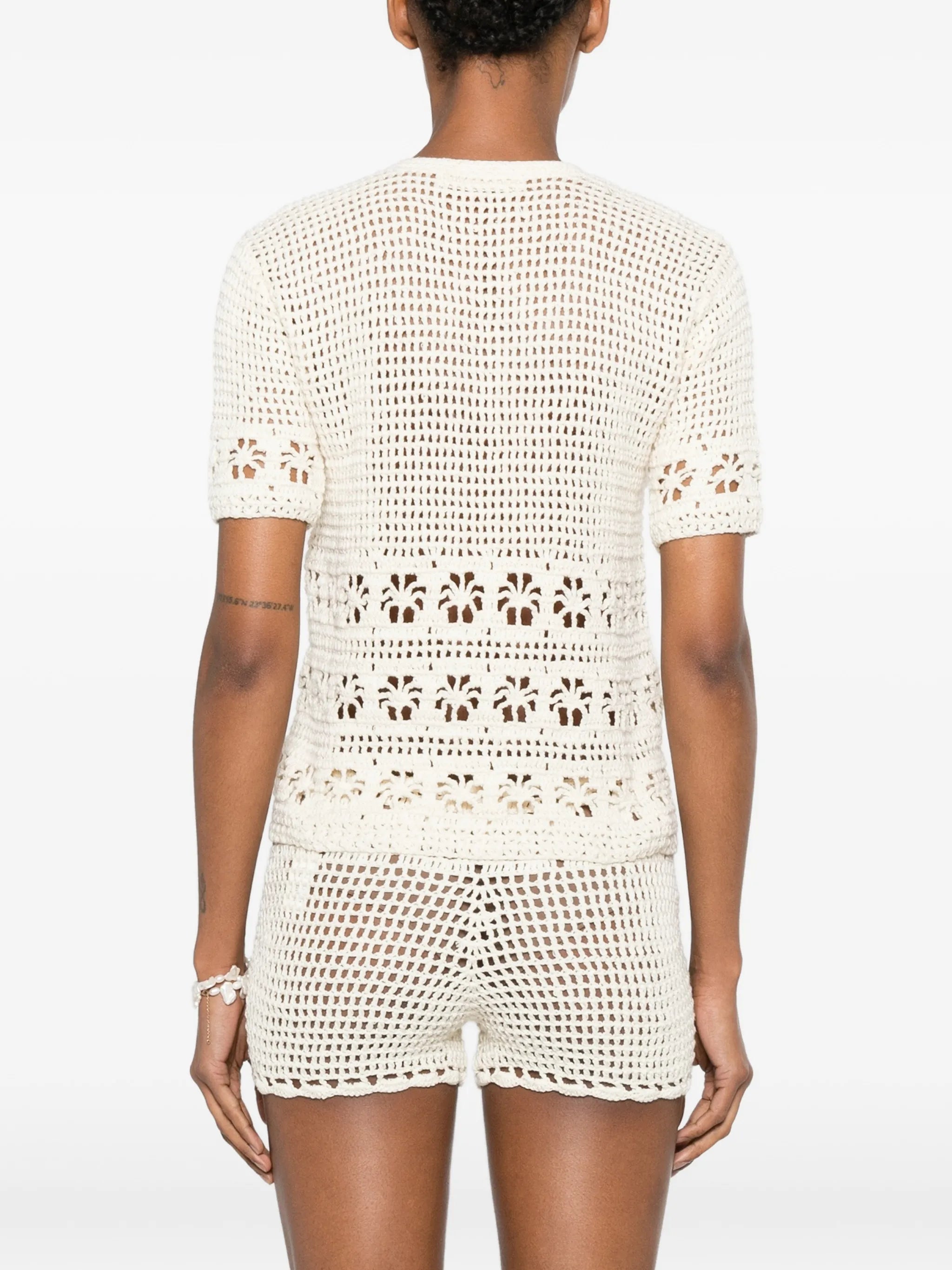 crochet-knit shell-embellished cardigan