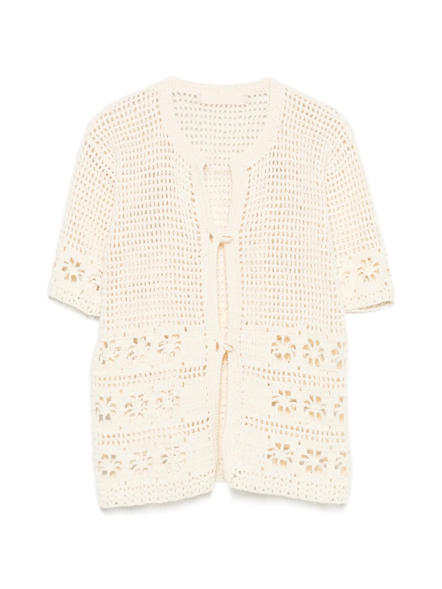 crochet-knit shell-embellished cardigan