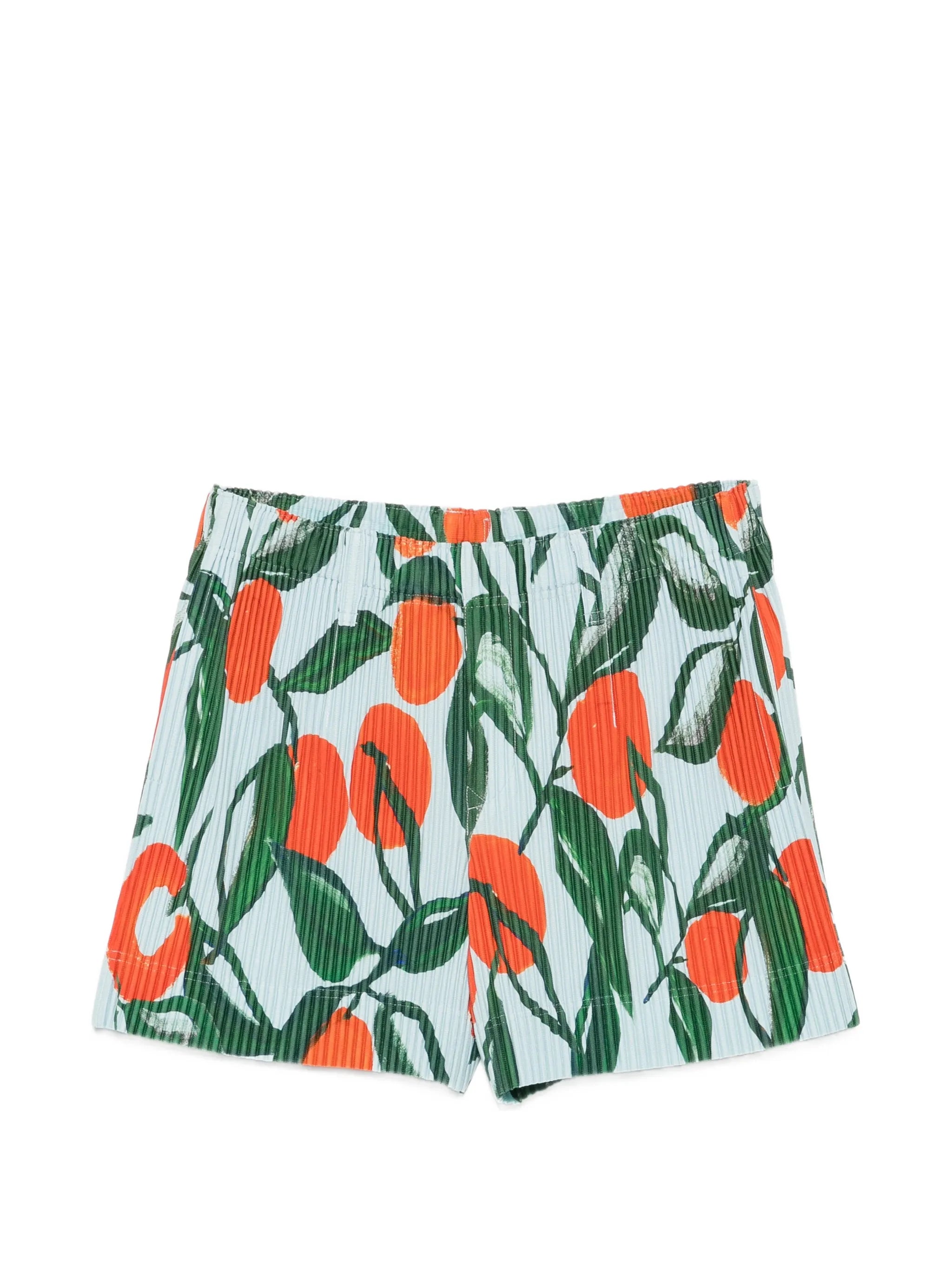 fruit-print pleated shorts