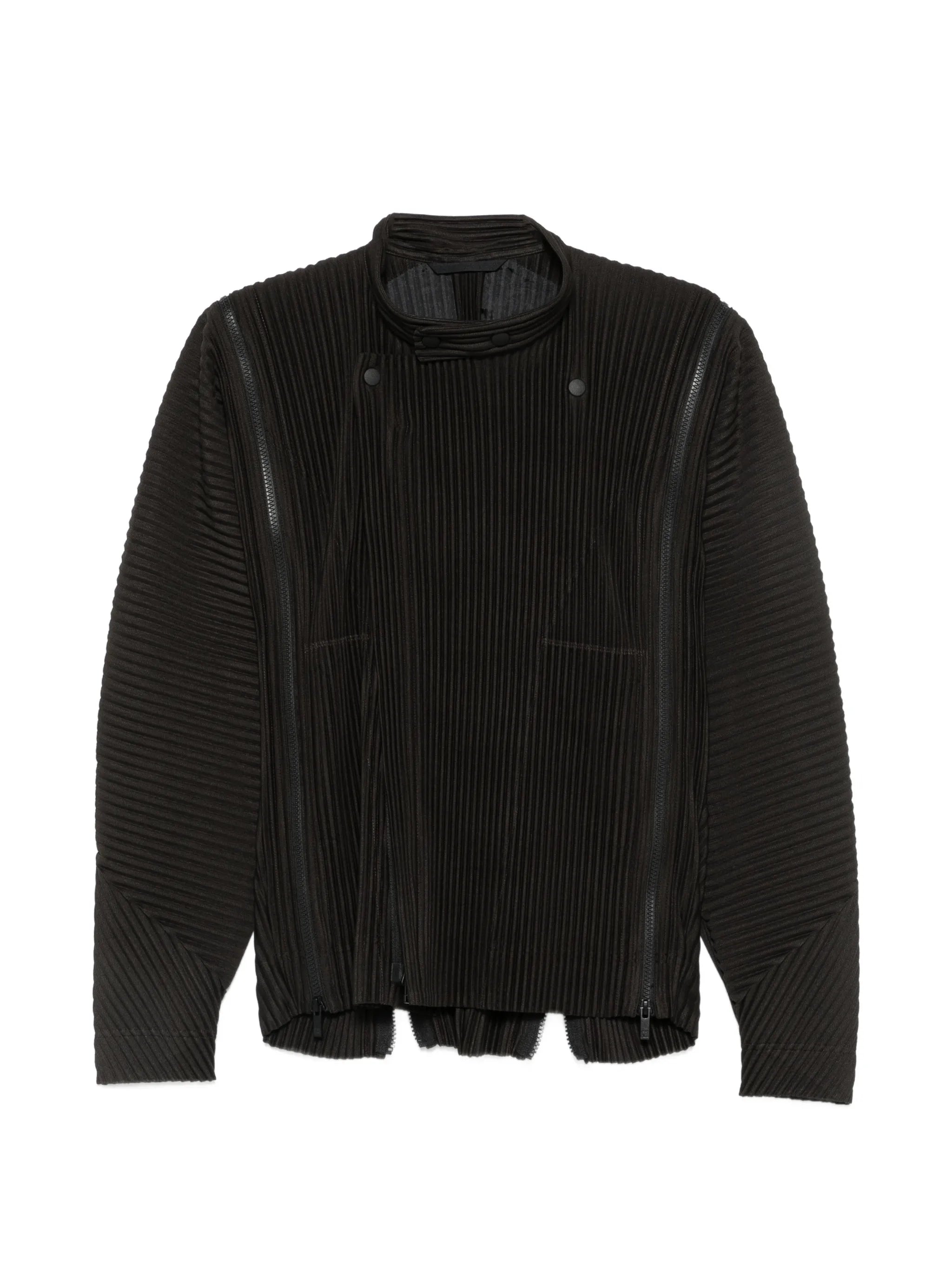 pleated-texture zip-fastening jacket