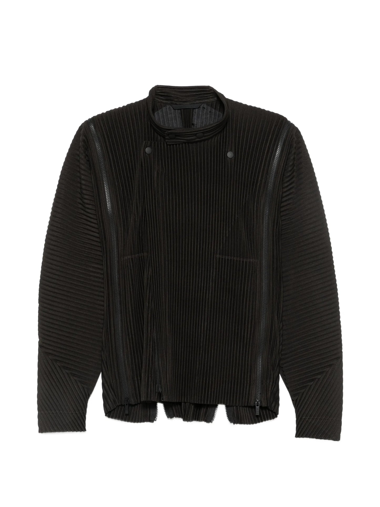 pleated-texture zip-fastening jacket