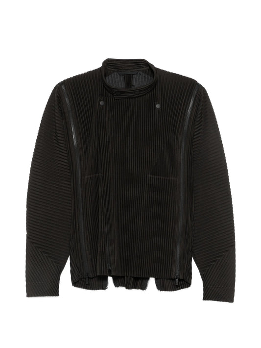 pleated-texture zip-fastening jacket