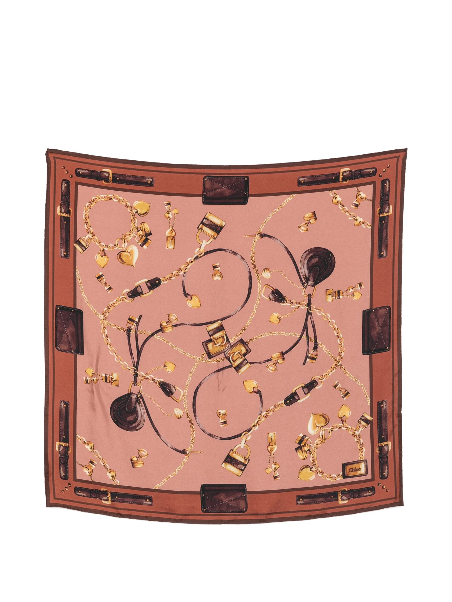 chain-print heart-motif scarf