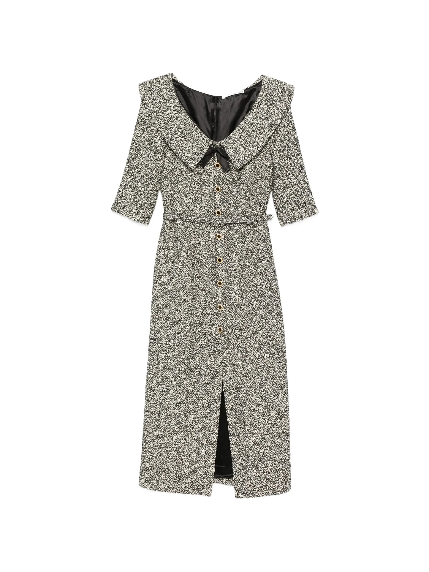 off-shoulder sequin-tweed midi dress