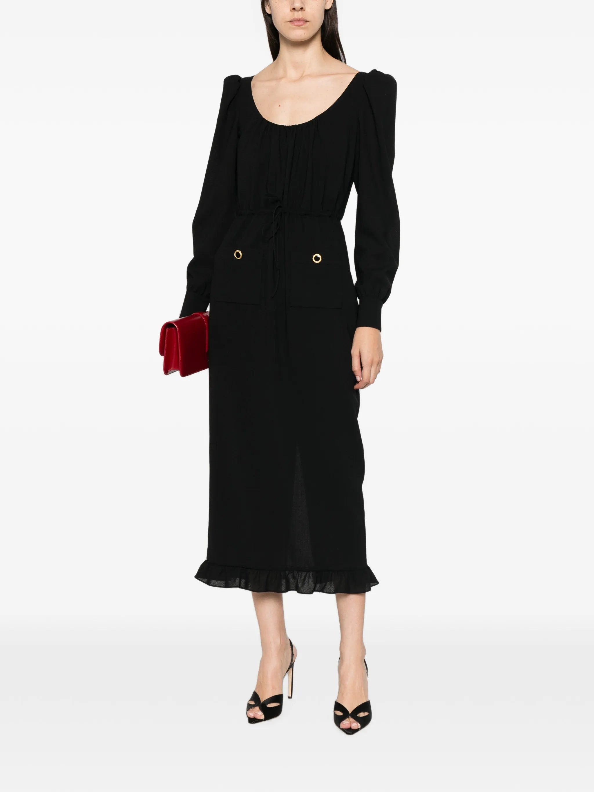 ruffle-trim scoop-neck midi dress