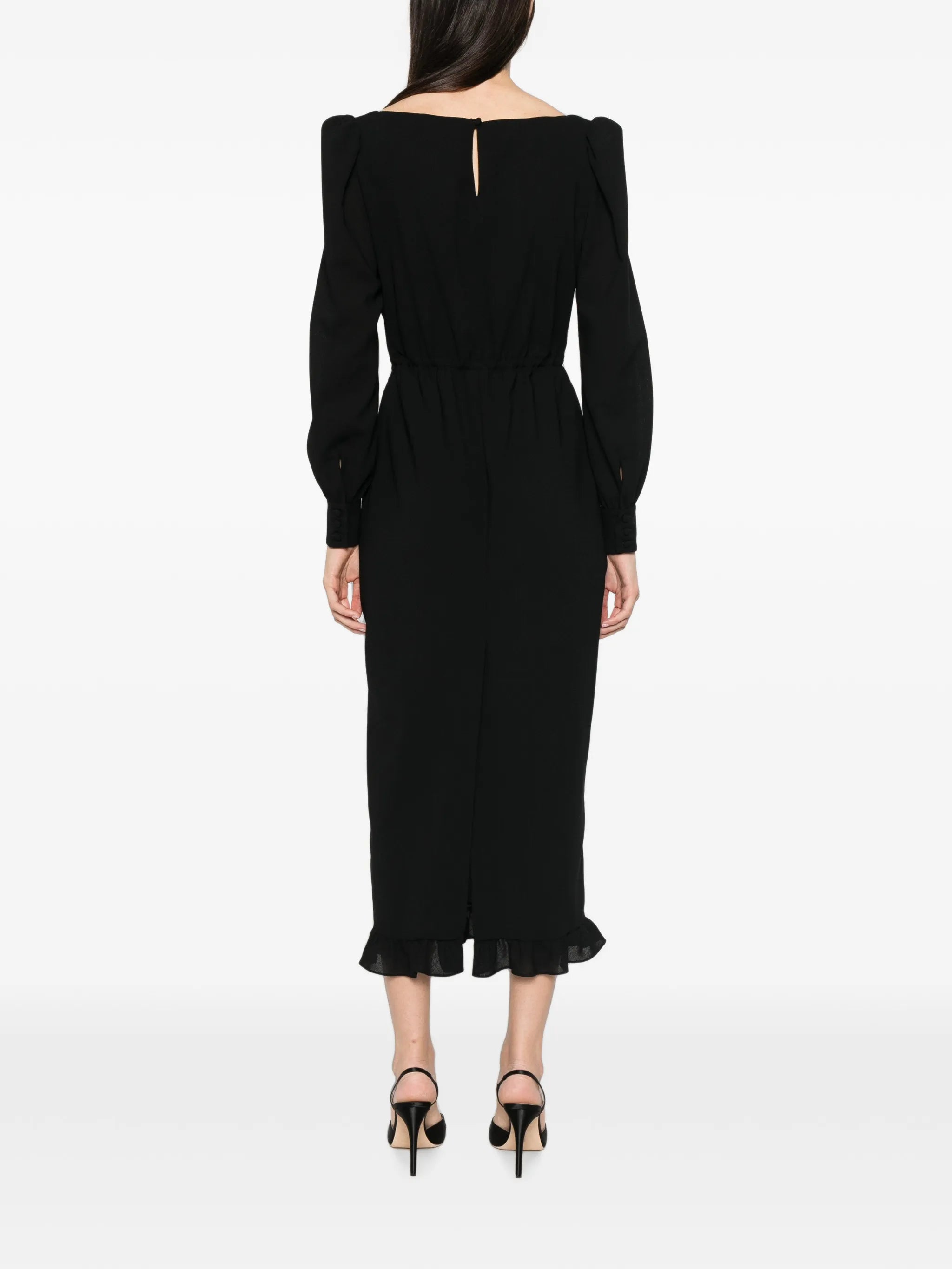 ruffle-trim scoop-neck midi dress