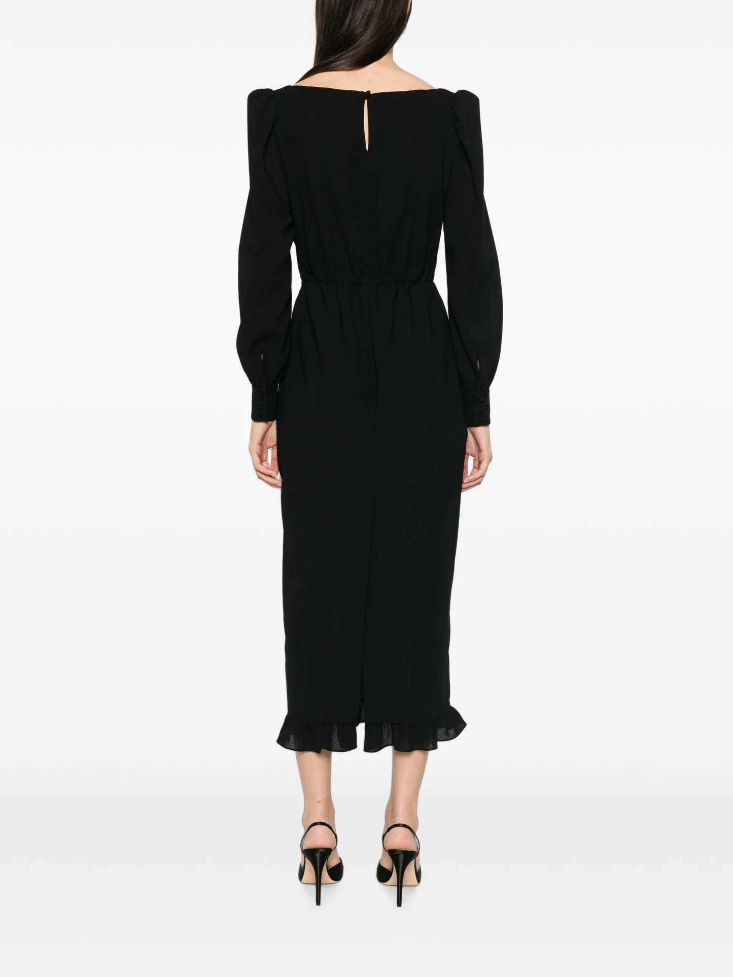 ruffle-trim scoop-neck midi dress