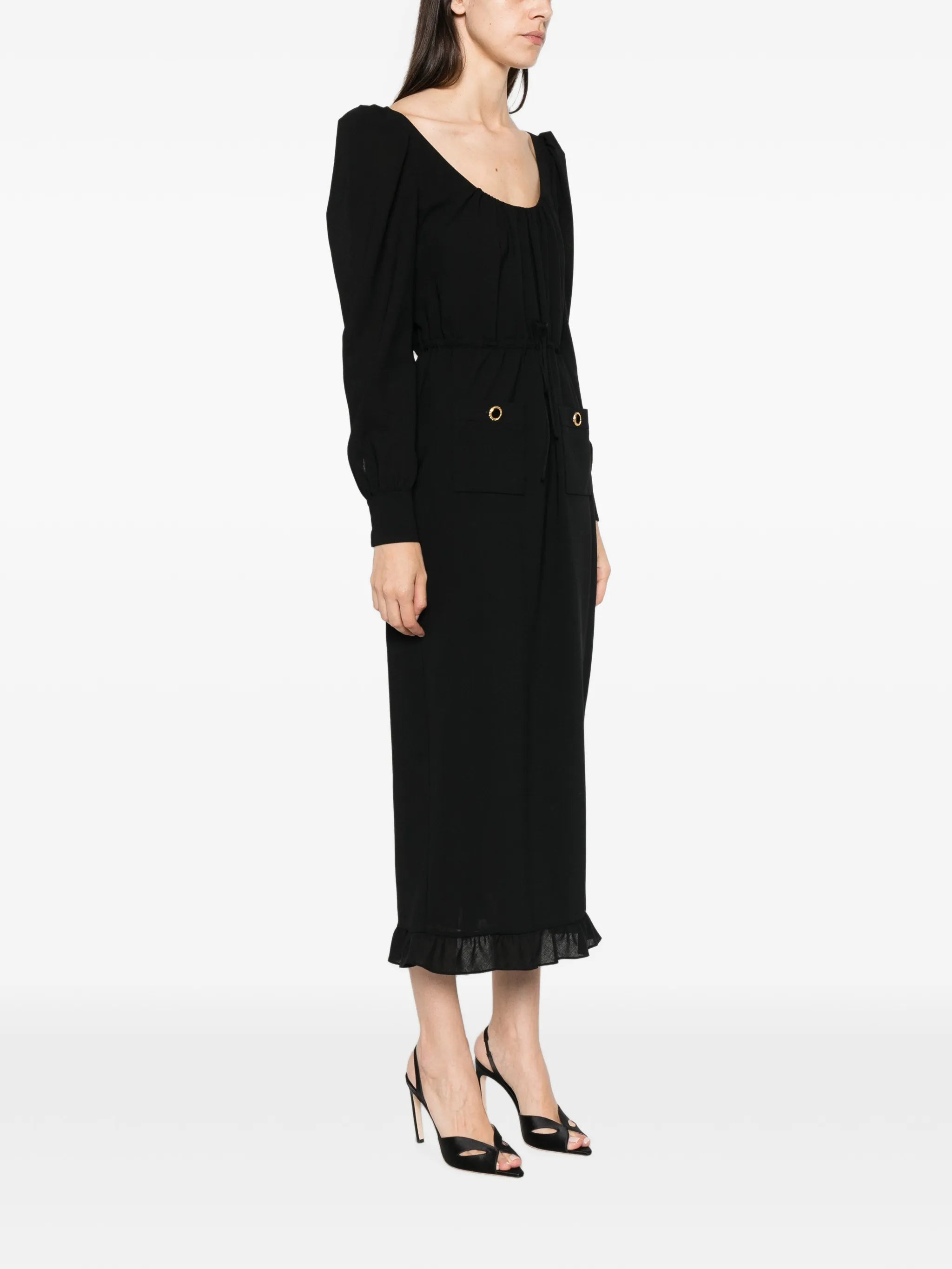 ruffle-trim scoop-neck midi dress