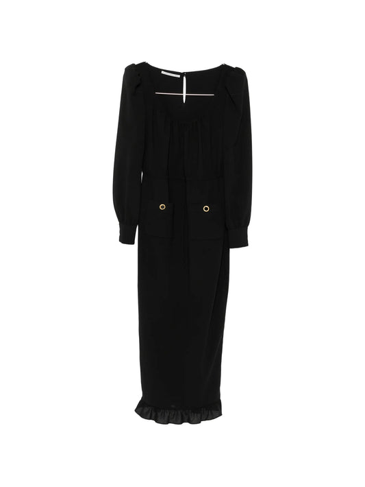 ruffle-trim scoop-neck midi dress