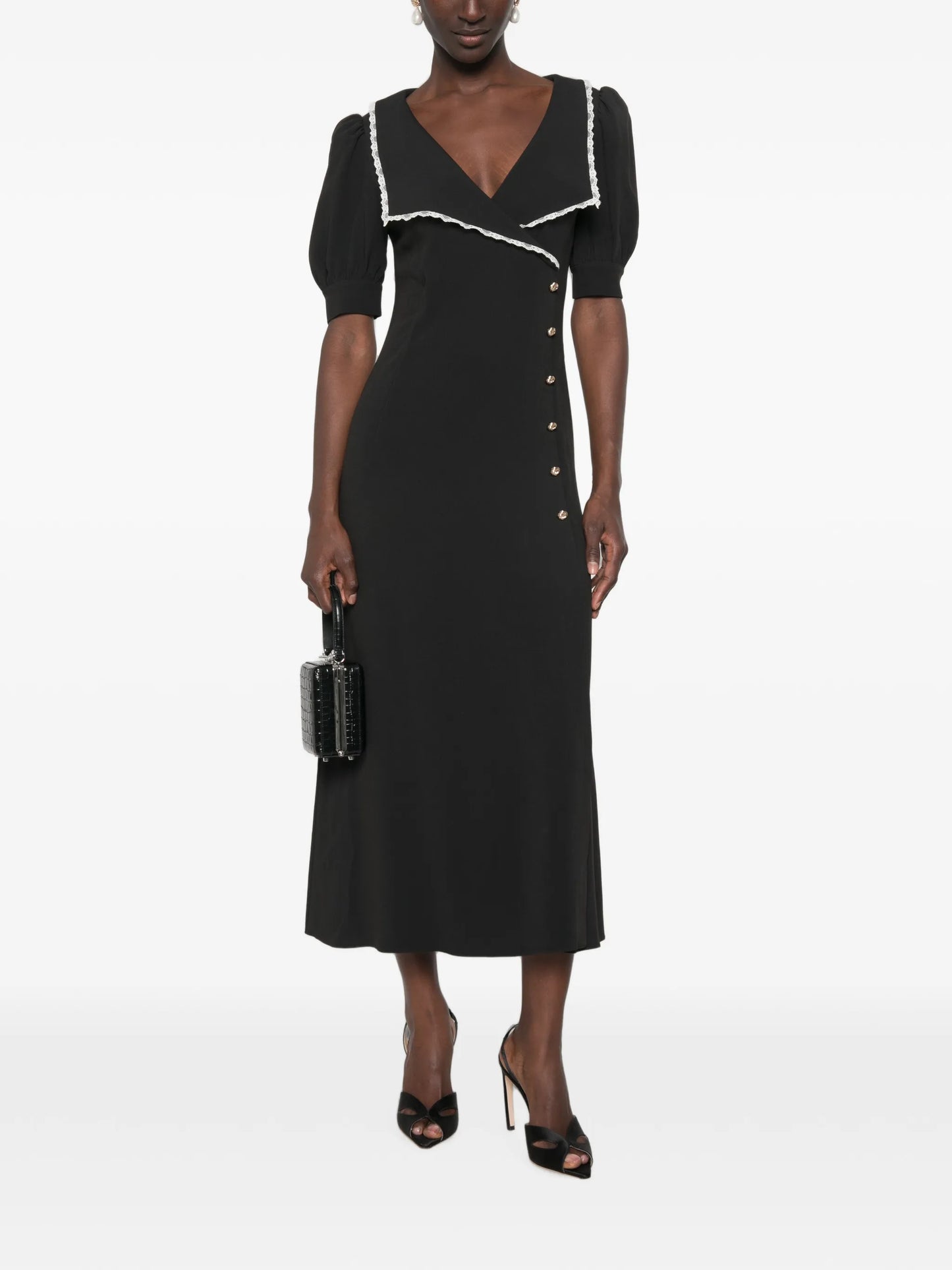 Cady lace-trim collar midi dress