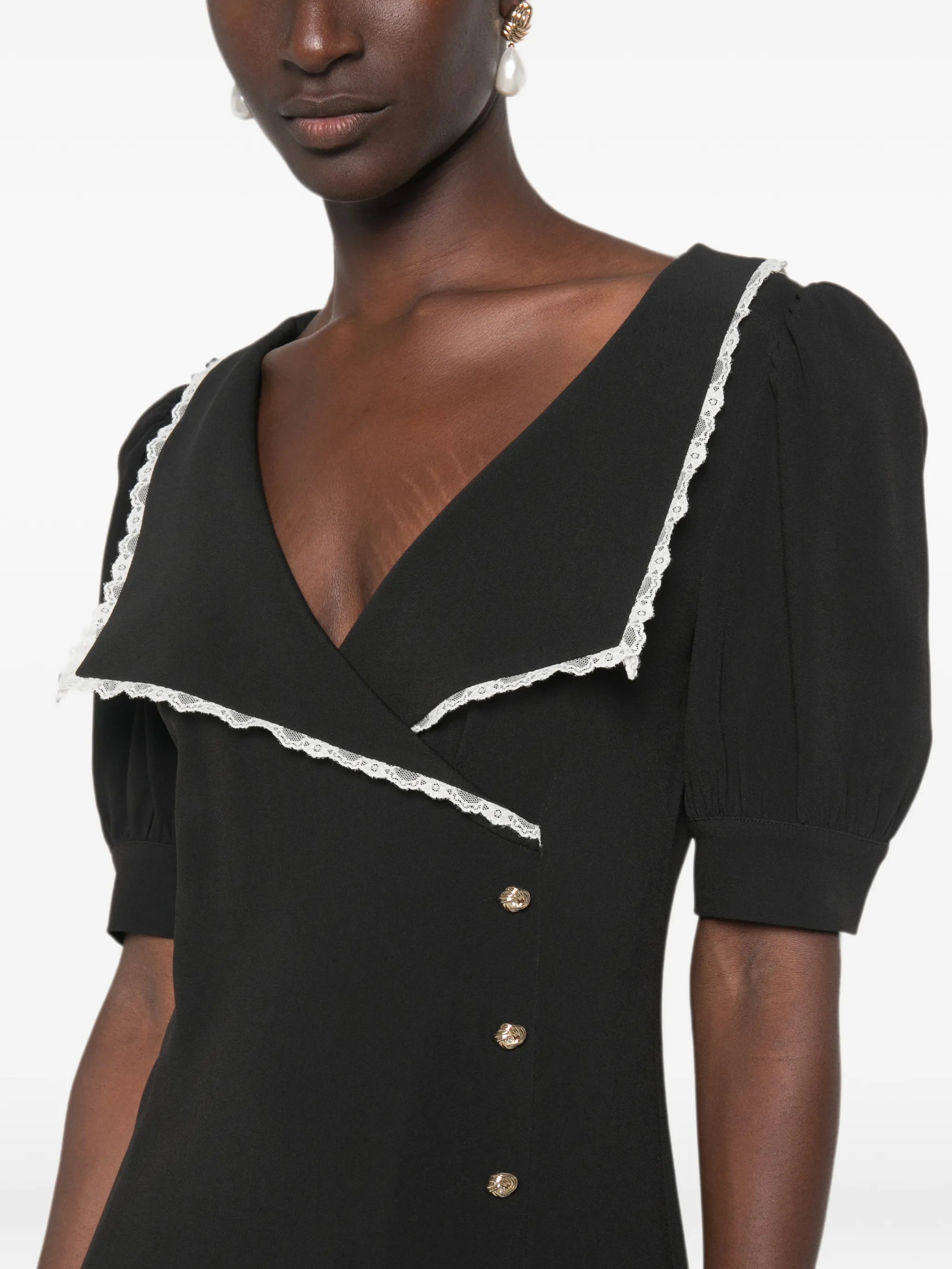 Cady lace-trim collar midi dress
