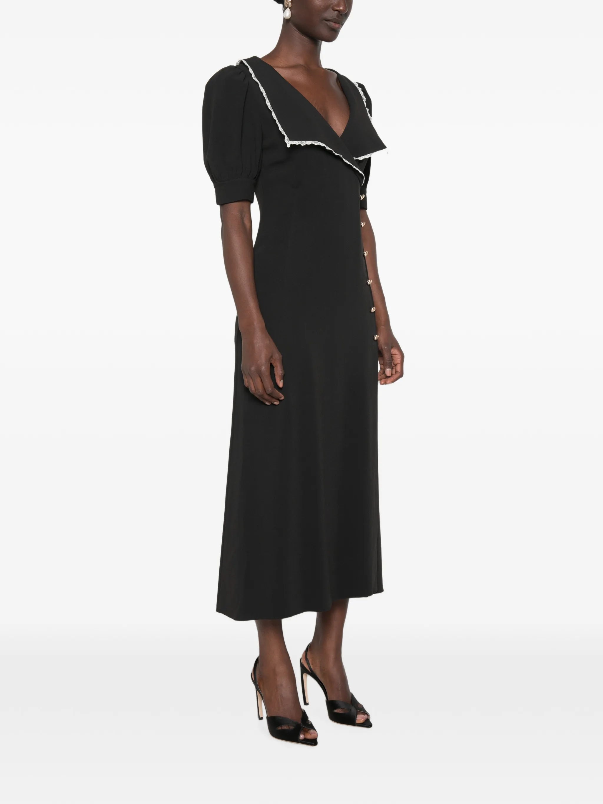 Cady lace-trim collar midi dress