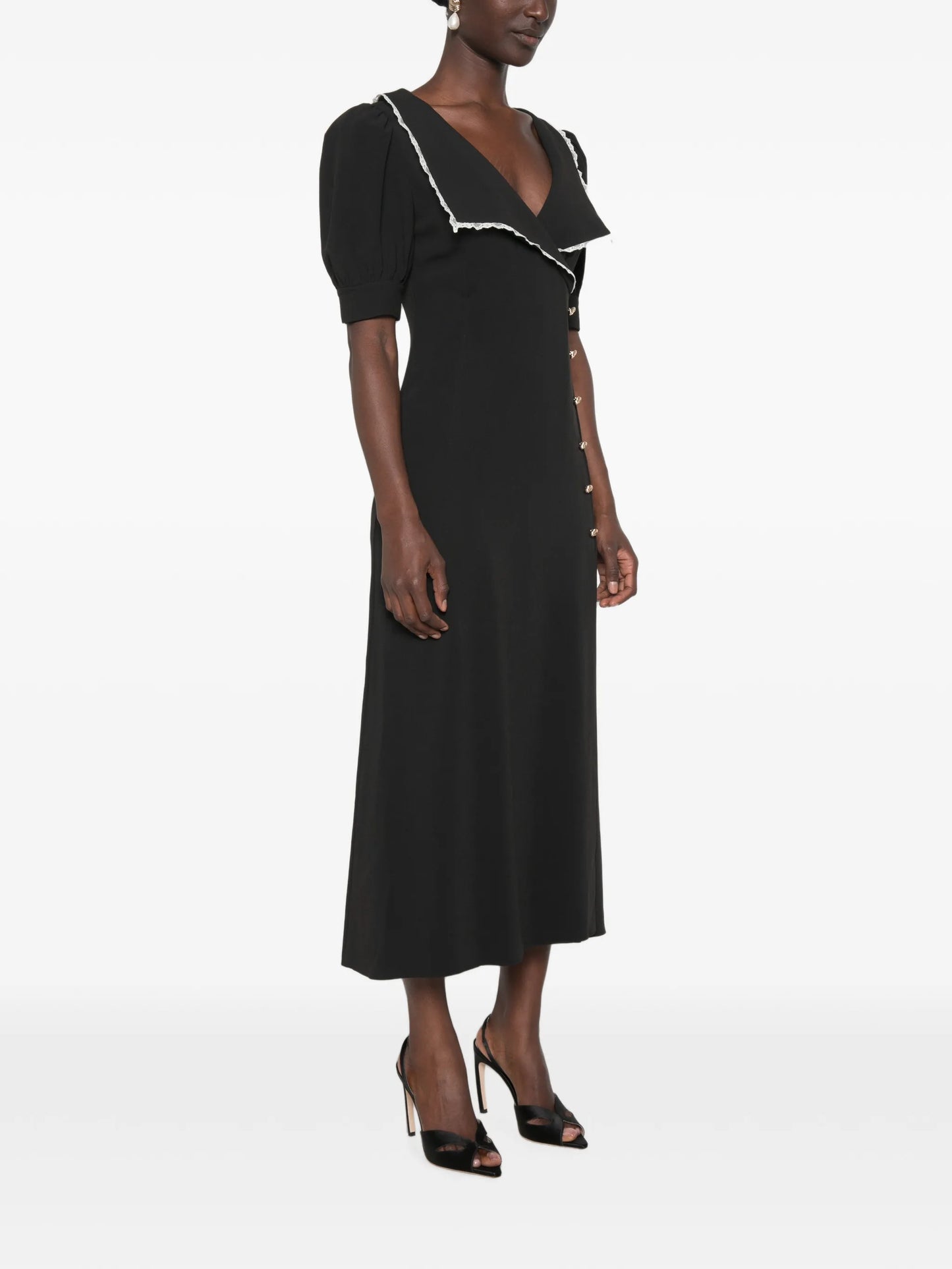 Cady lace-trim collar midi dress