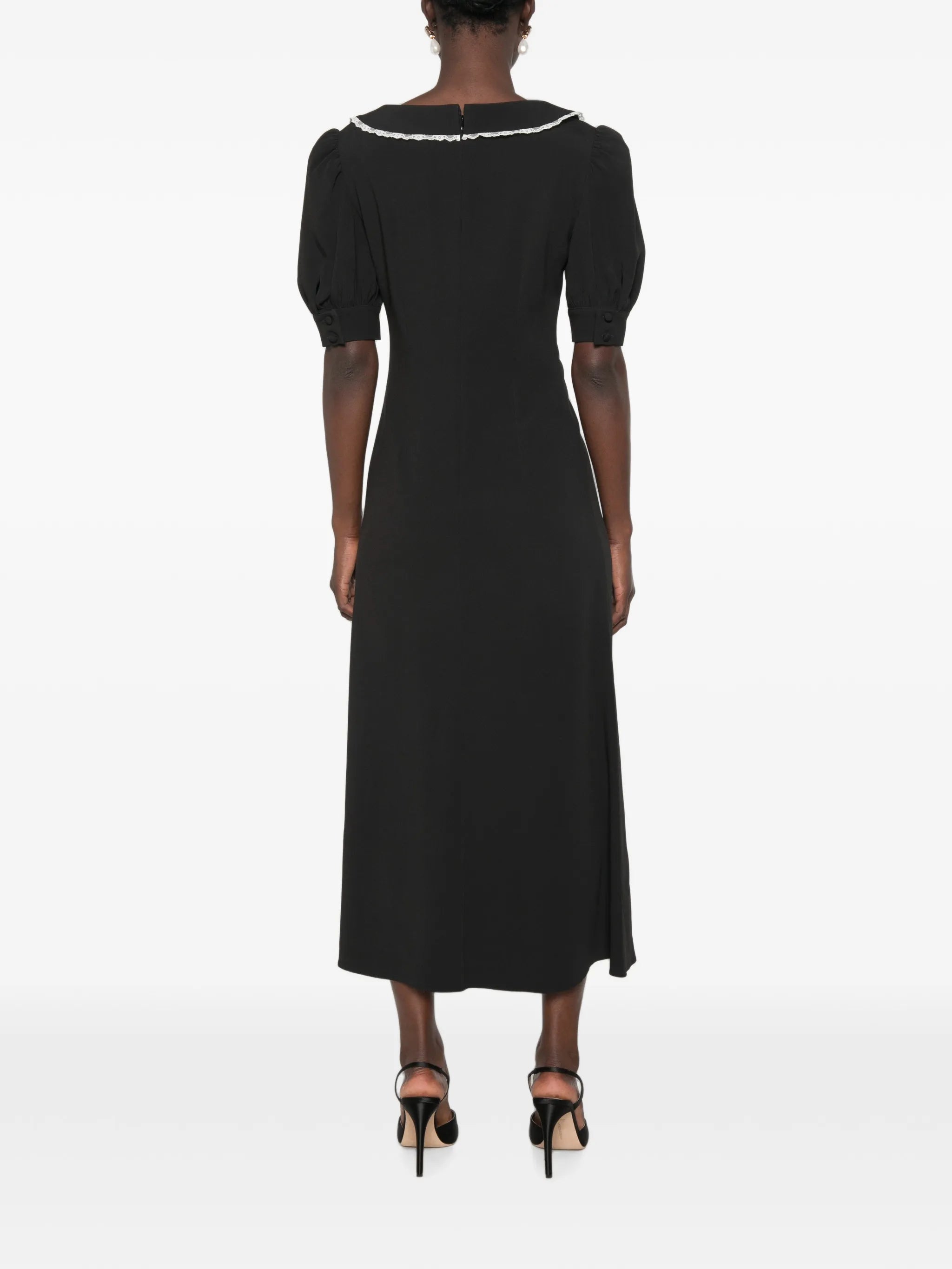 Cady lace-trim collar midi dress