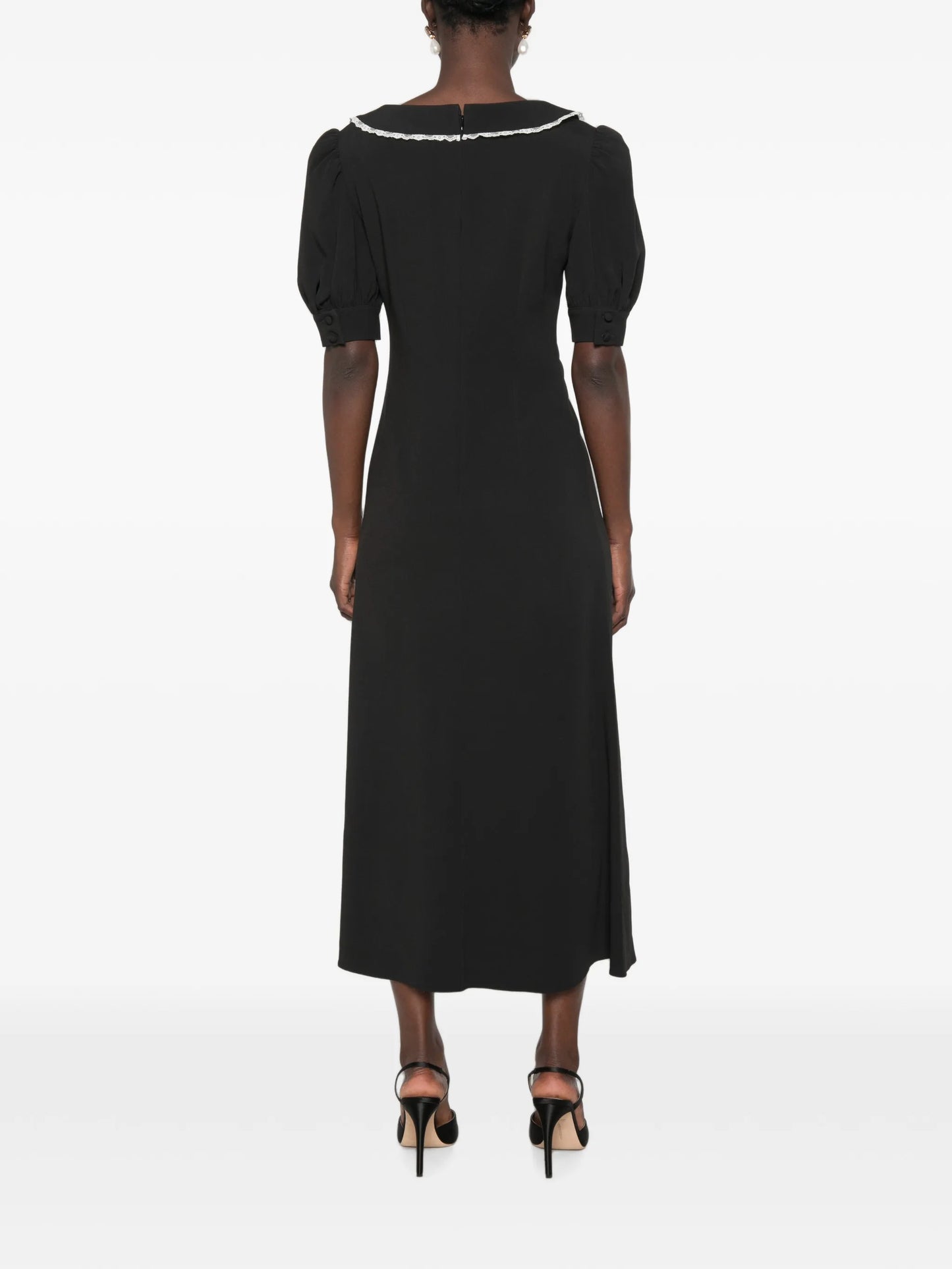 Cady lace-trim collar midi dress