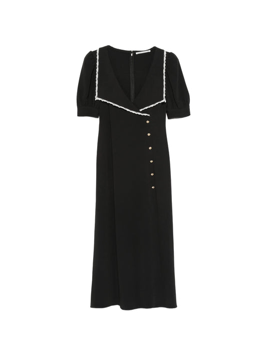 Cady lace-trim collar midi dress