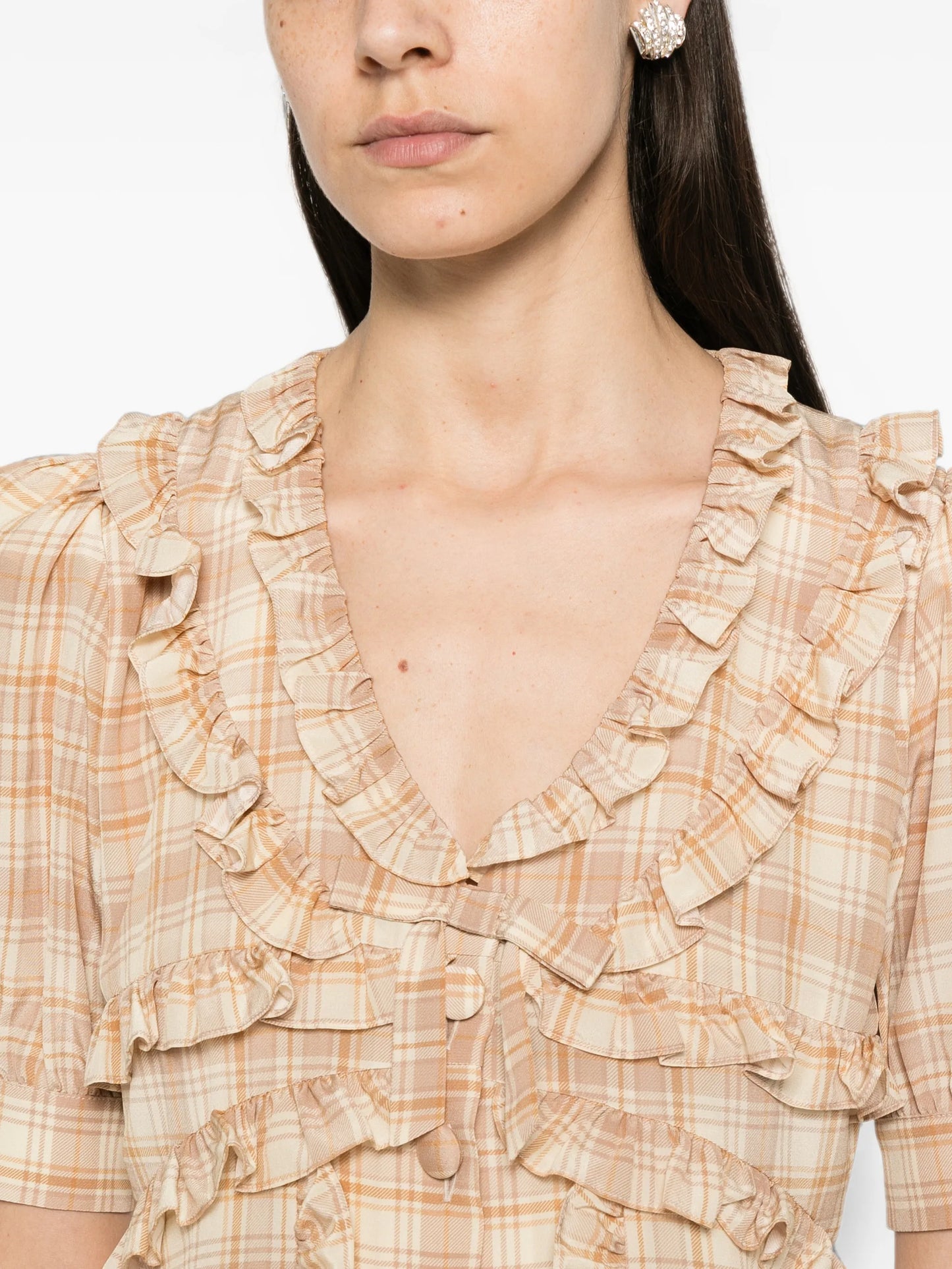 ruffled-trim midi dress