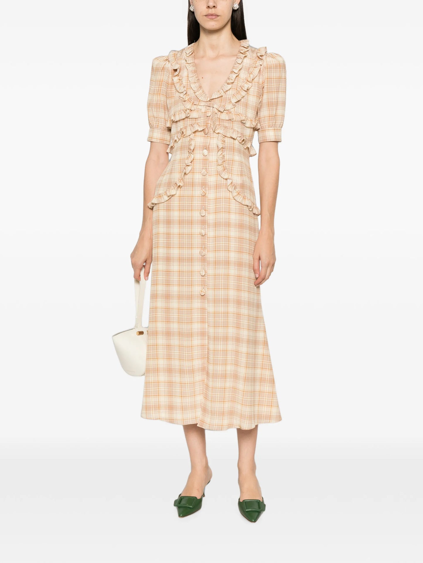 ruffled-trim midi dress